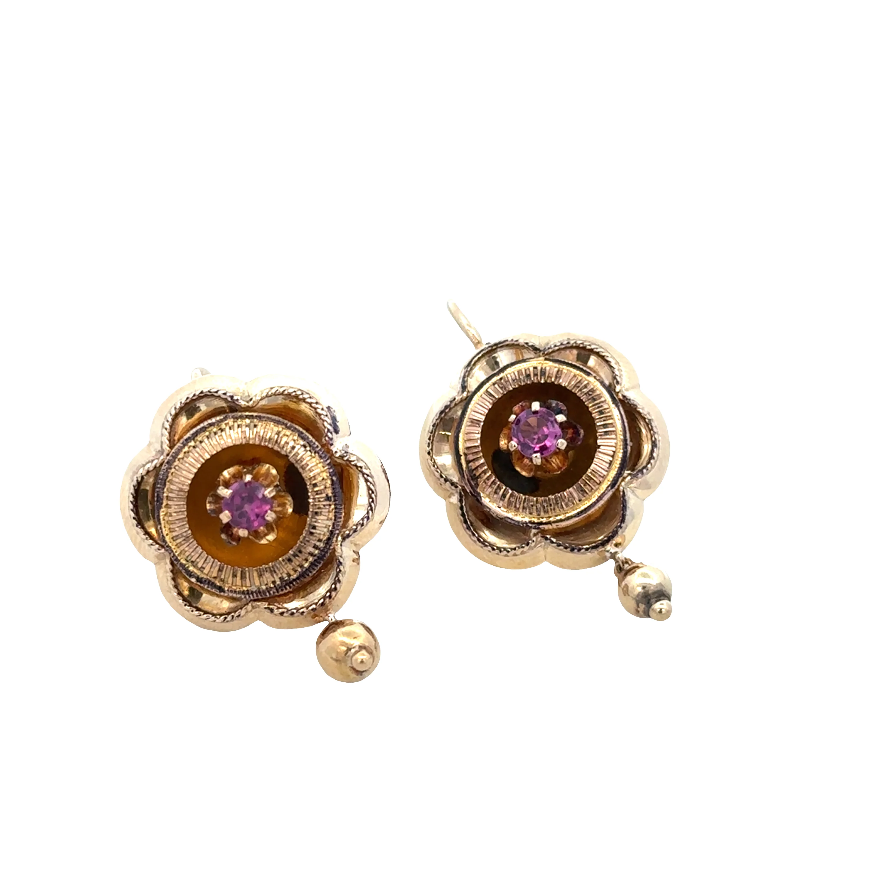 Antique Victorian 14k Rose Gold Amethyst Floral Earrings – Circa 1890s