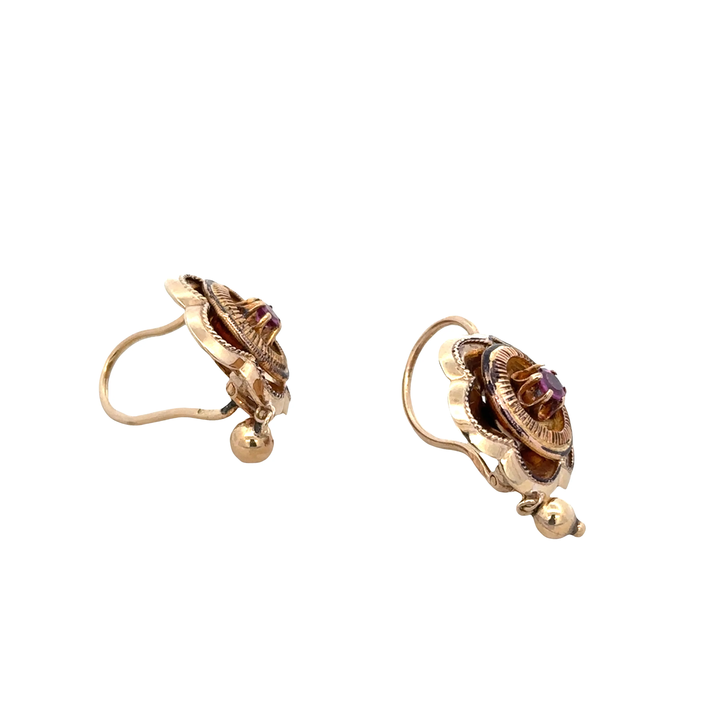 Antique Victorian 14k Rose Gold Amethyst Floral Earrings – Circa 1890s - Image 2