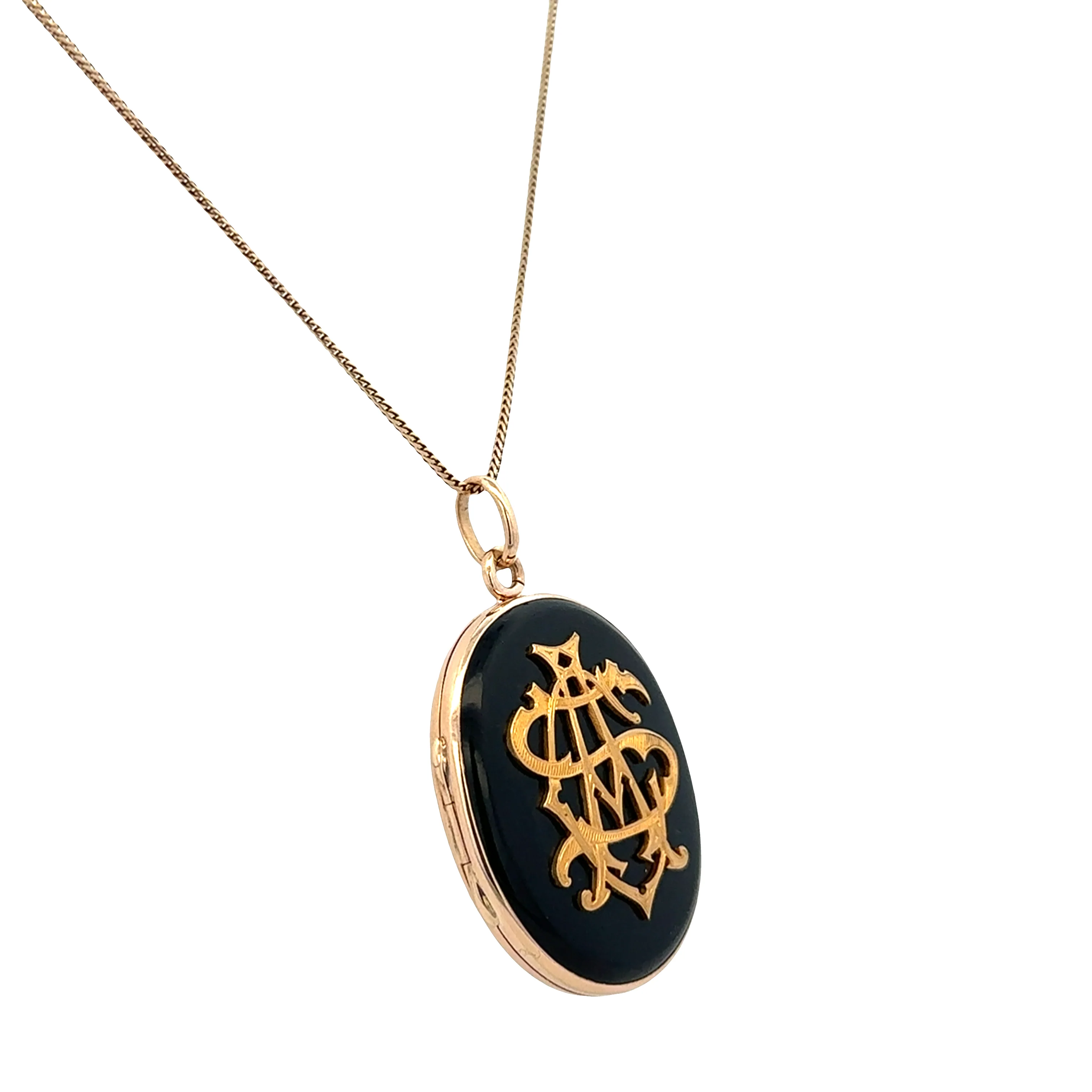 Antique Victorian 14k Yellow Gold Onyx Mourning Locket Necklace – 16" - Image 2