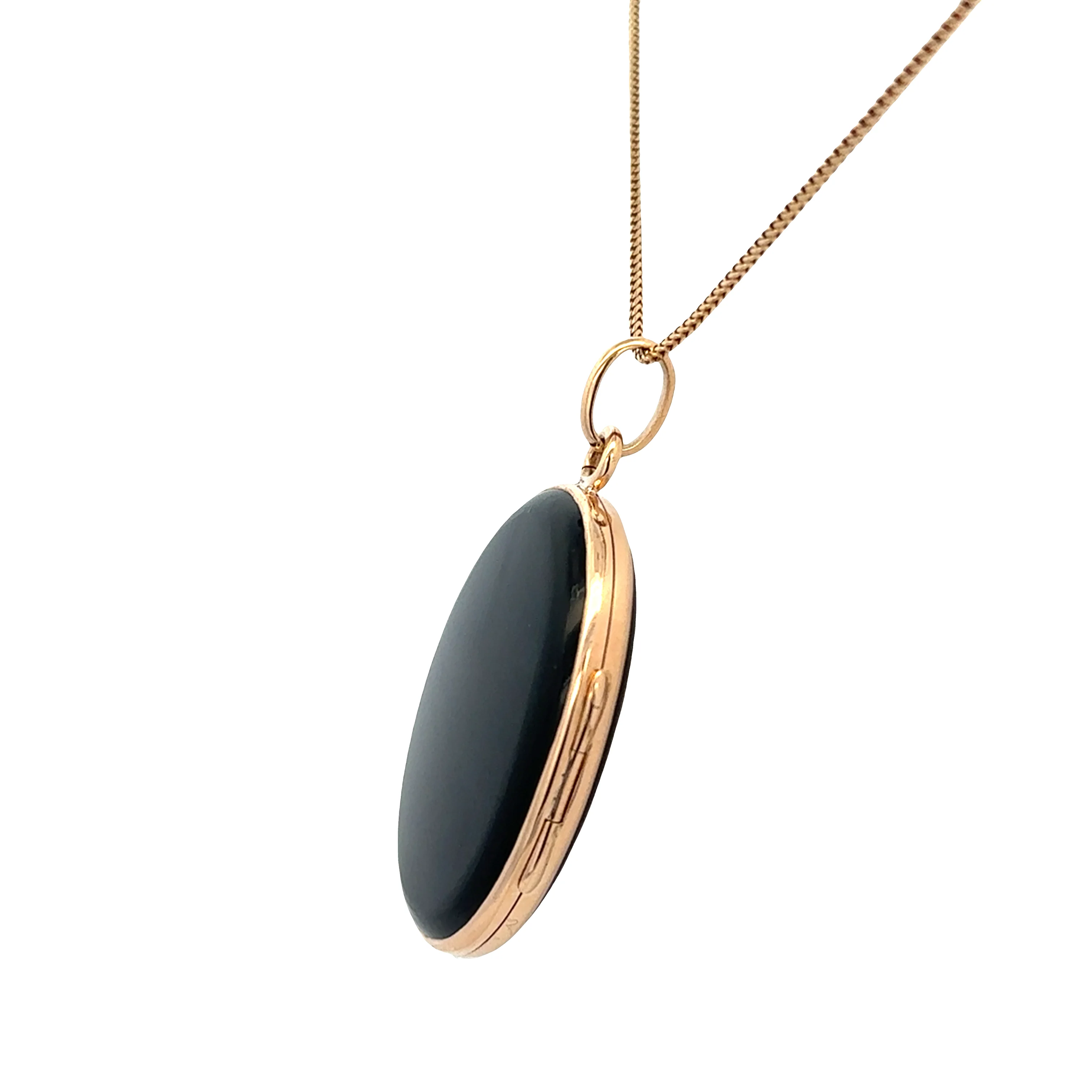 Antique Victorian 14k Yellow Gold Onyx Mourning Locket Necklace – 16" - Image 3