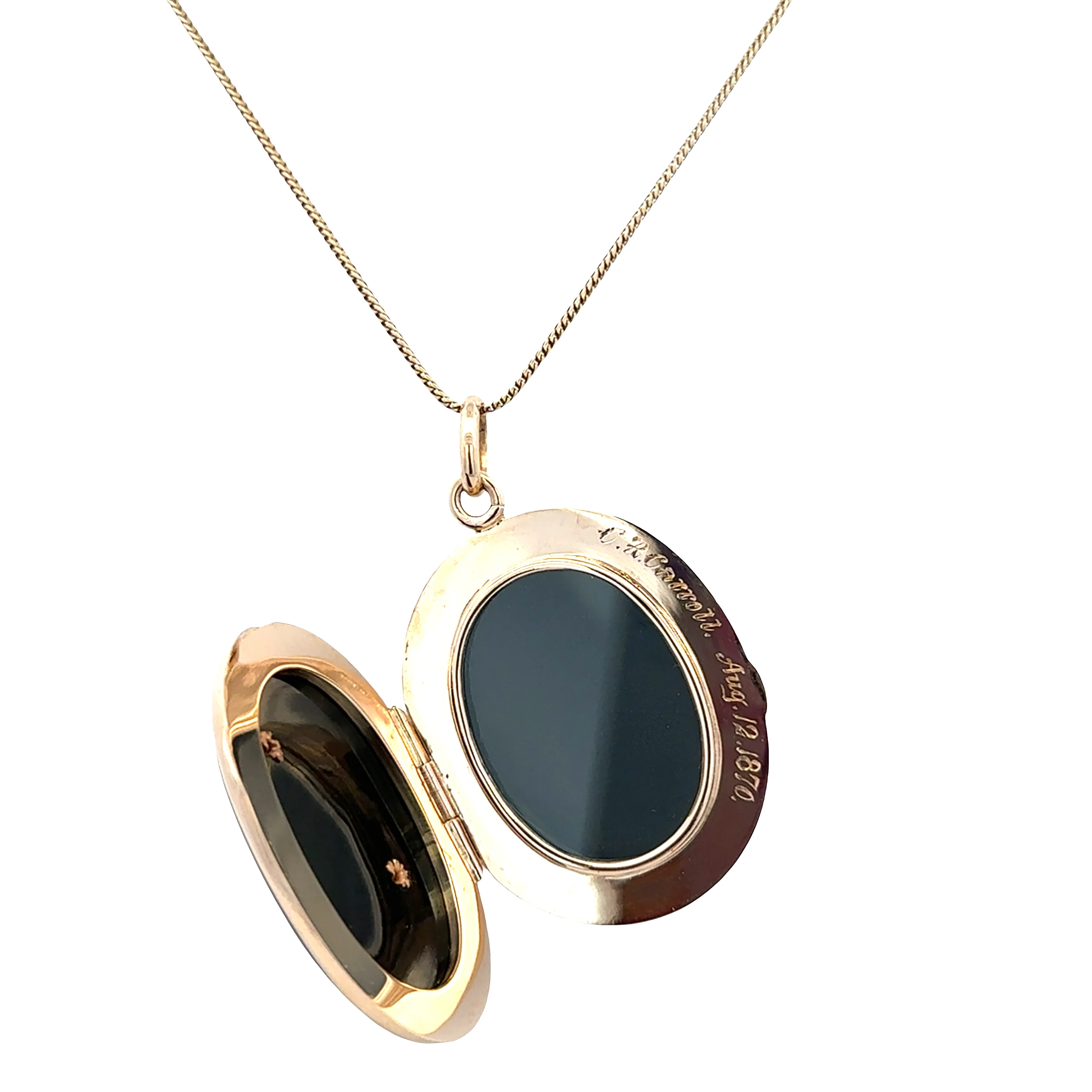 Antique Victorian 14k Yellow Gold Onyx Mourning Locket Necklace – 16" - Image 4