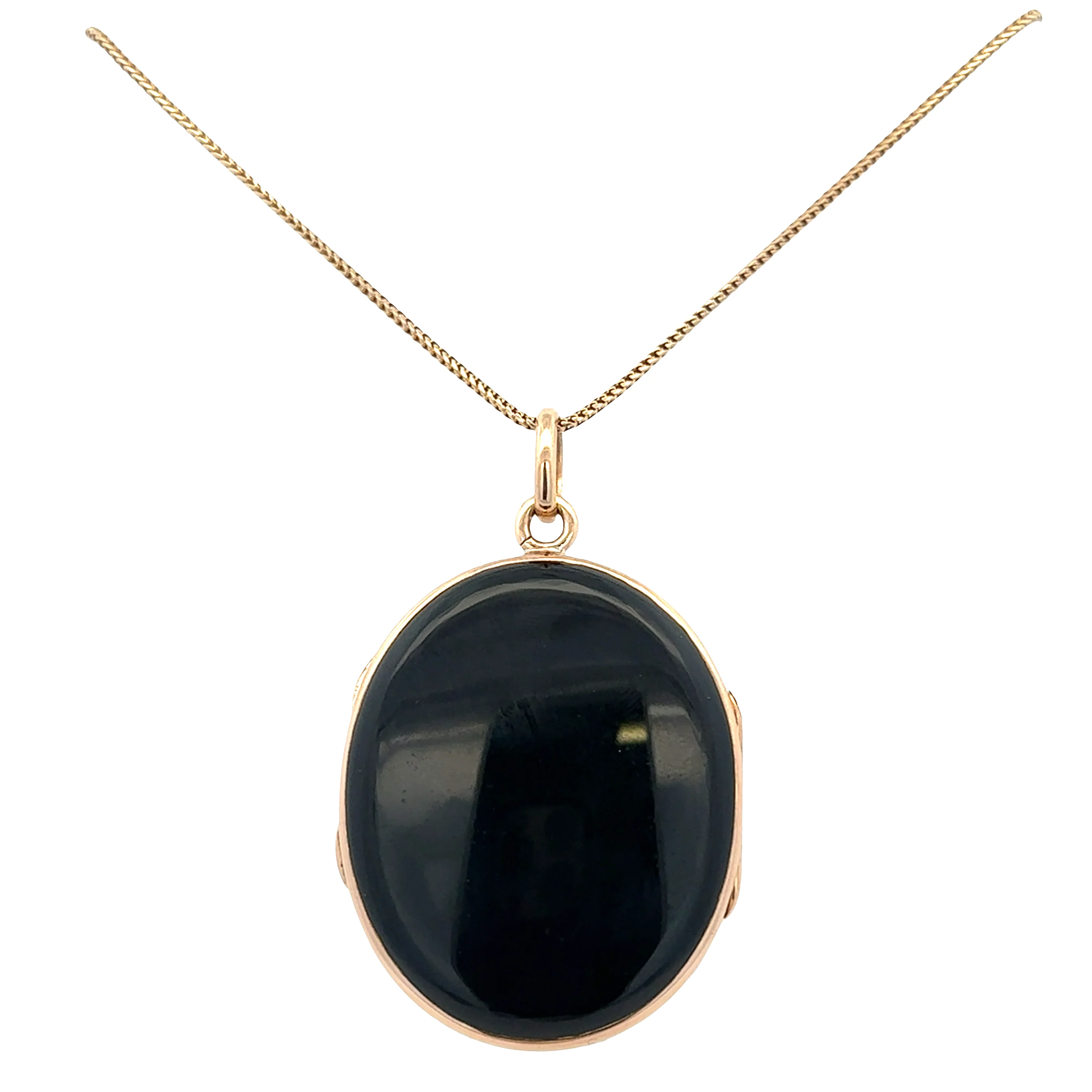 Antique Victorian 14k Yellow Gold Onyx Mourning Locket Necklace – 16" - Image 5