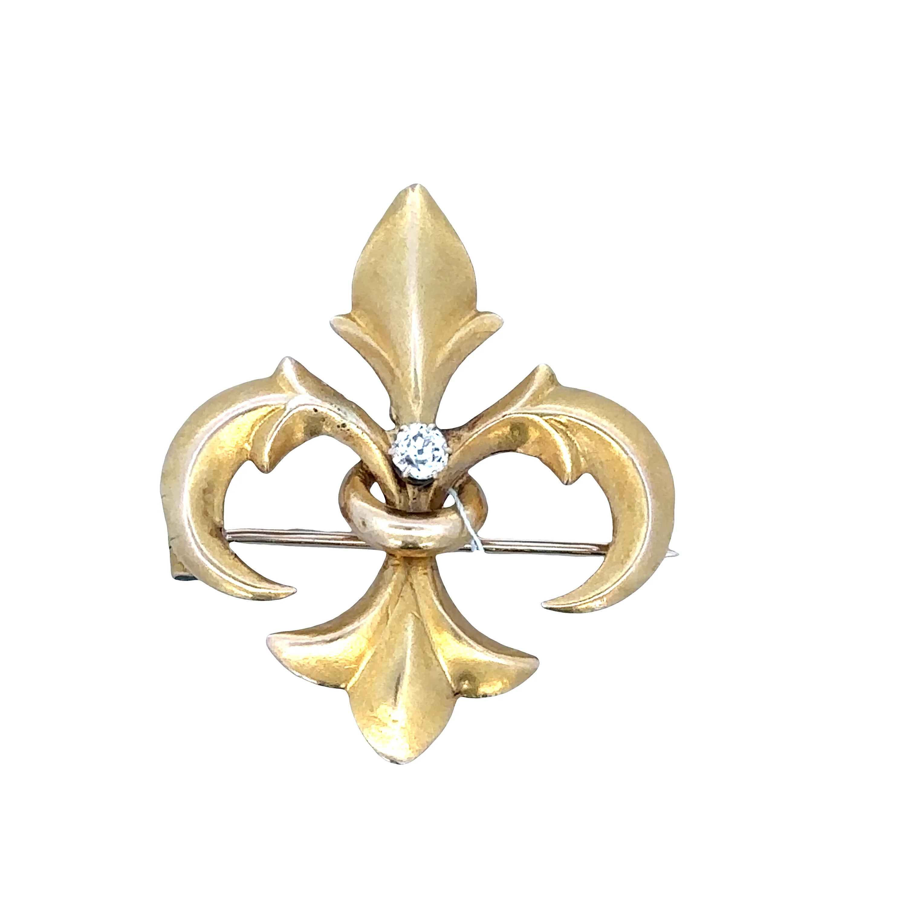 Antique Victorian 18k Yellow Gold Fleur-de-Lis Diamond Brooch