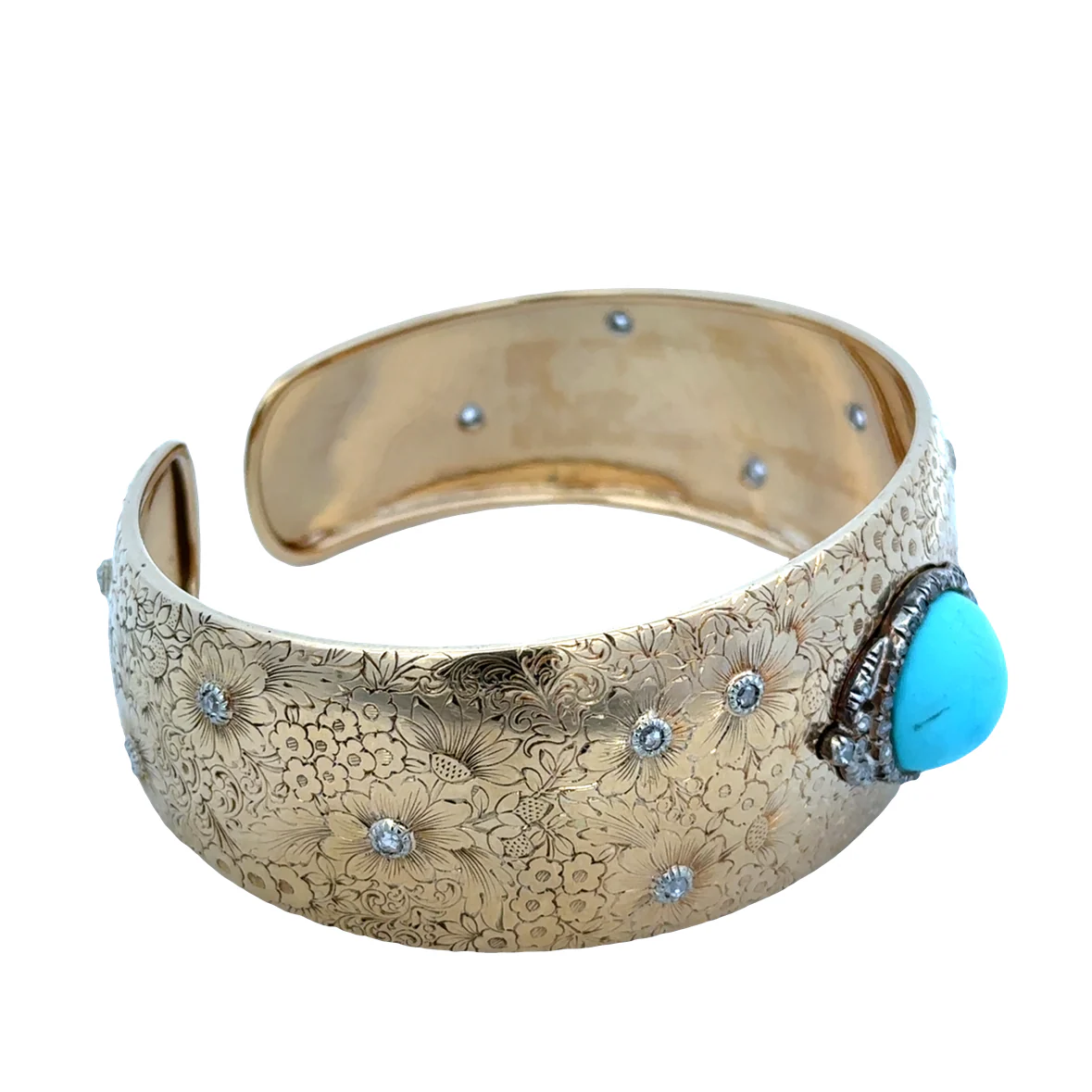 Antique Victorian 18k Yellow Gold Turquoise & Diamond Cuff Bracelet - Image 2