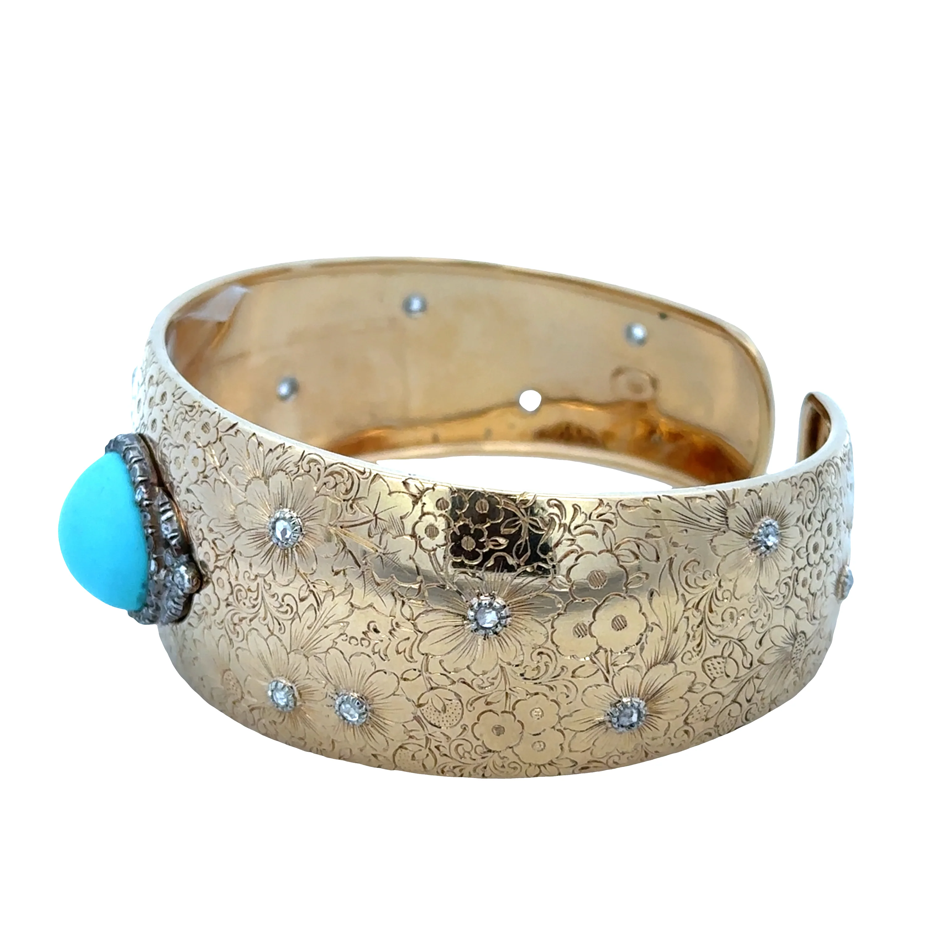 Antique Victorian 18k Yellow Gold Turquoise & Diamond Cuff Bracelet - Image 3