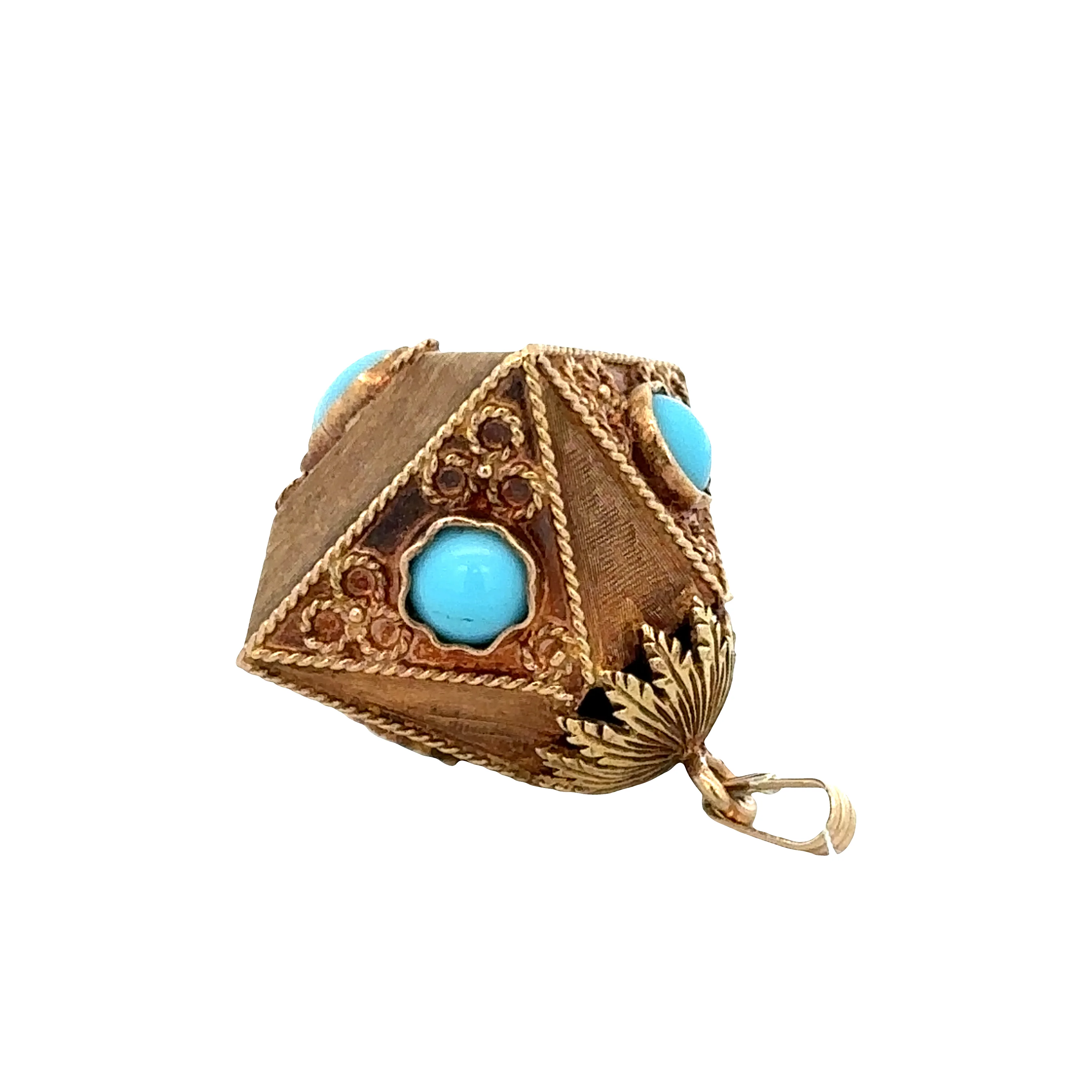 Antique Victorian 18k Yellow Gold Turquoise Etruscan-Style Charm