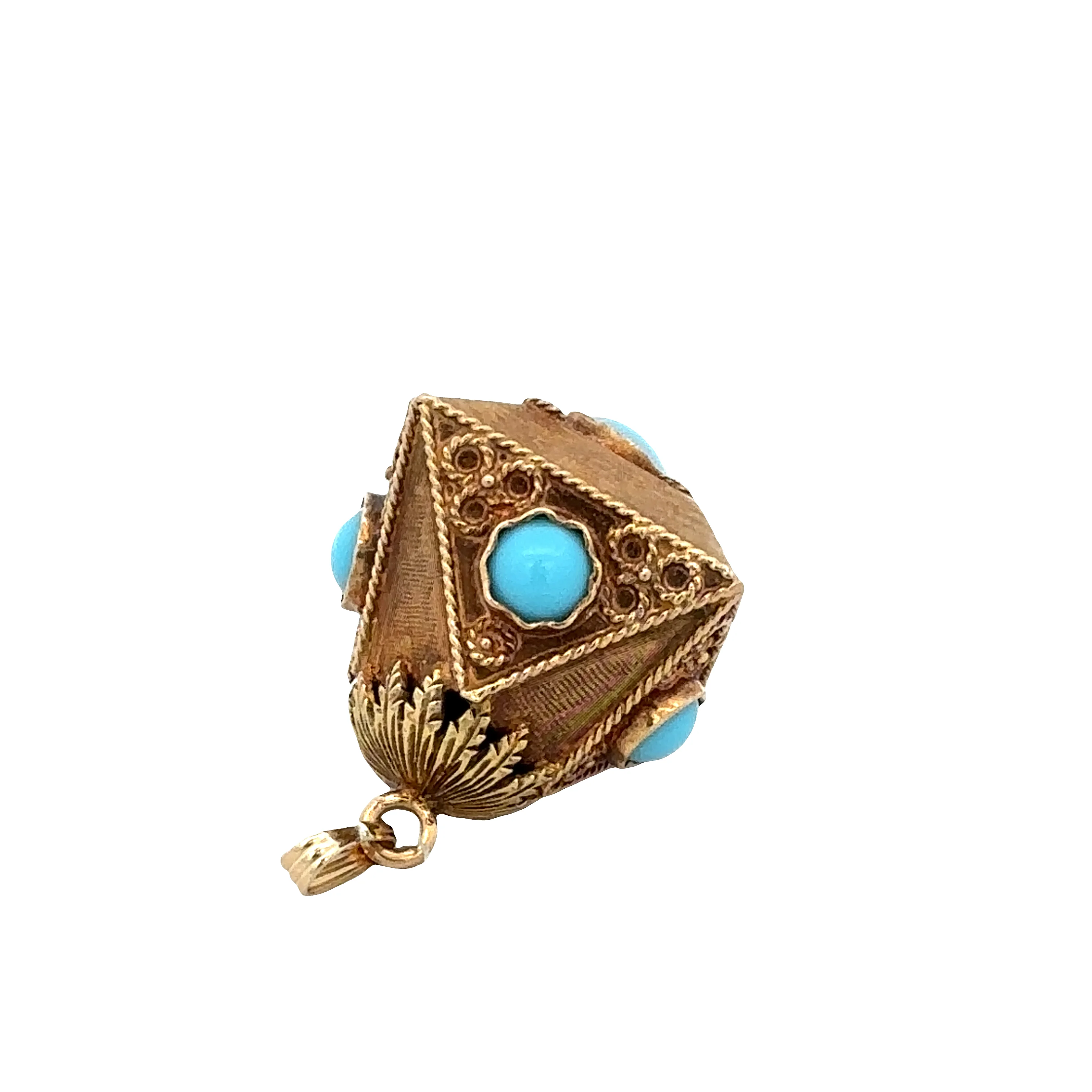 Antique Victorian 18k Yellow Gold Turquoise Etruscan-Style Charm - Image 2
