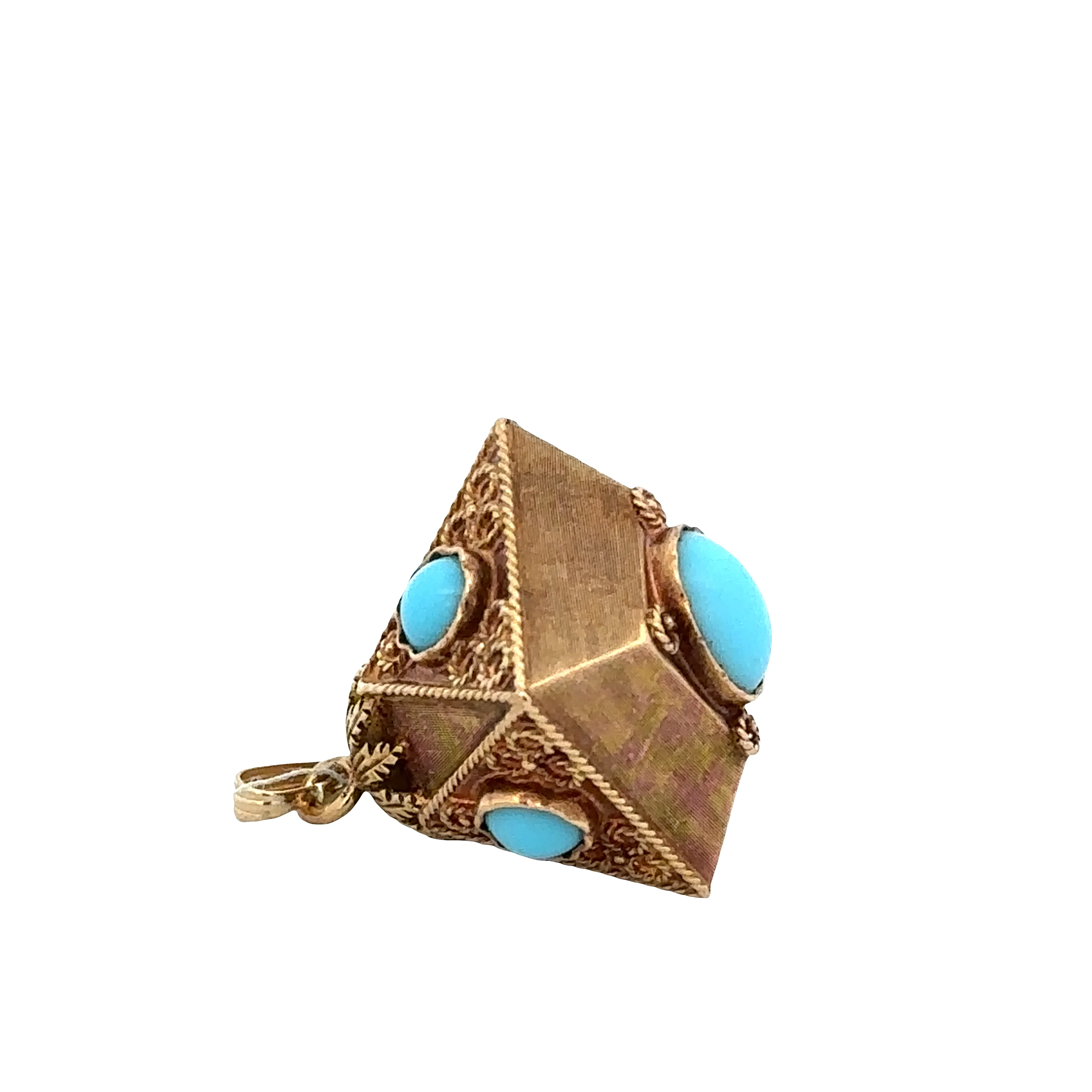 Antique Victorian 18k Yellow Gold Turquoise Etruscan-Style Charm - Image 3