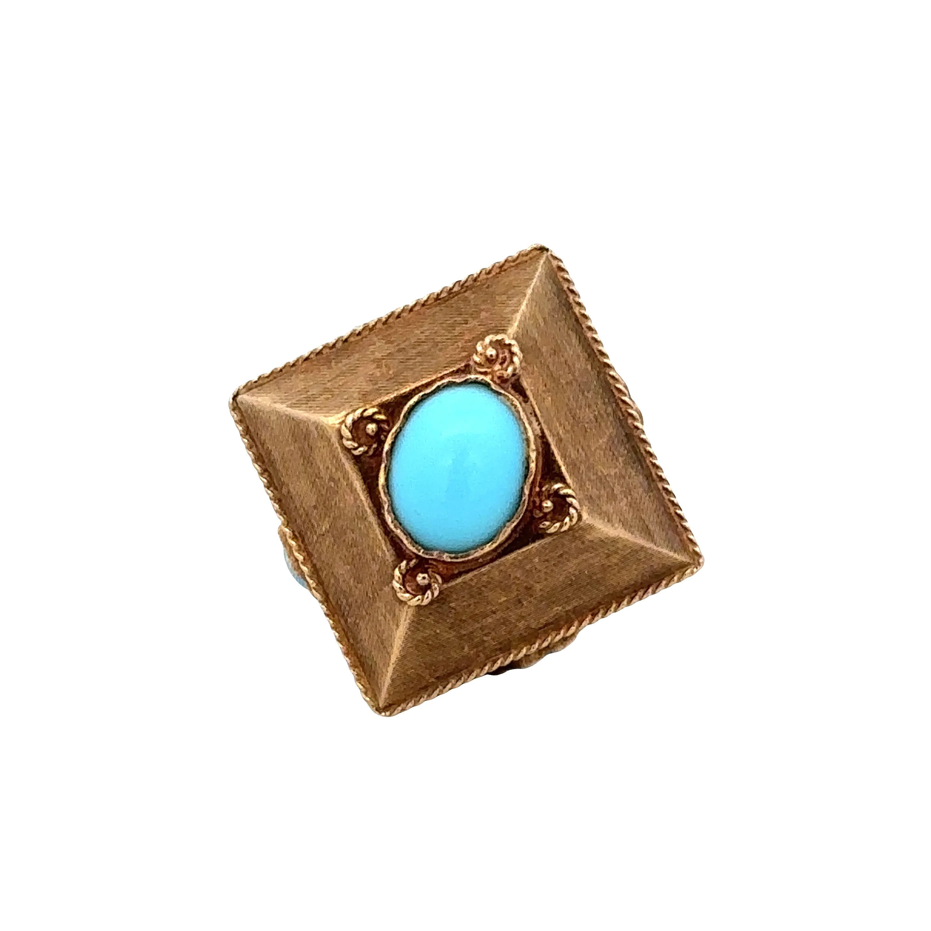Antique Victorian 18k Yellow Gold Turquoise Etruscan-Style Charm - Image 4