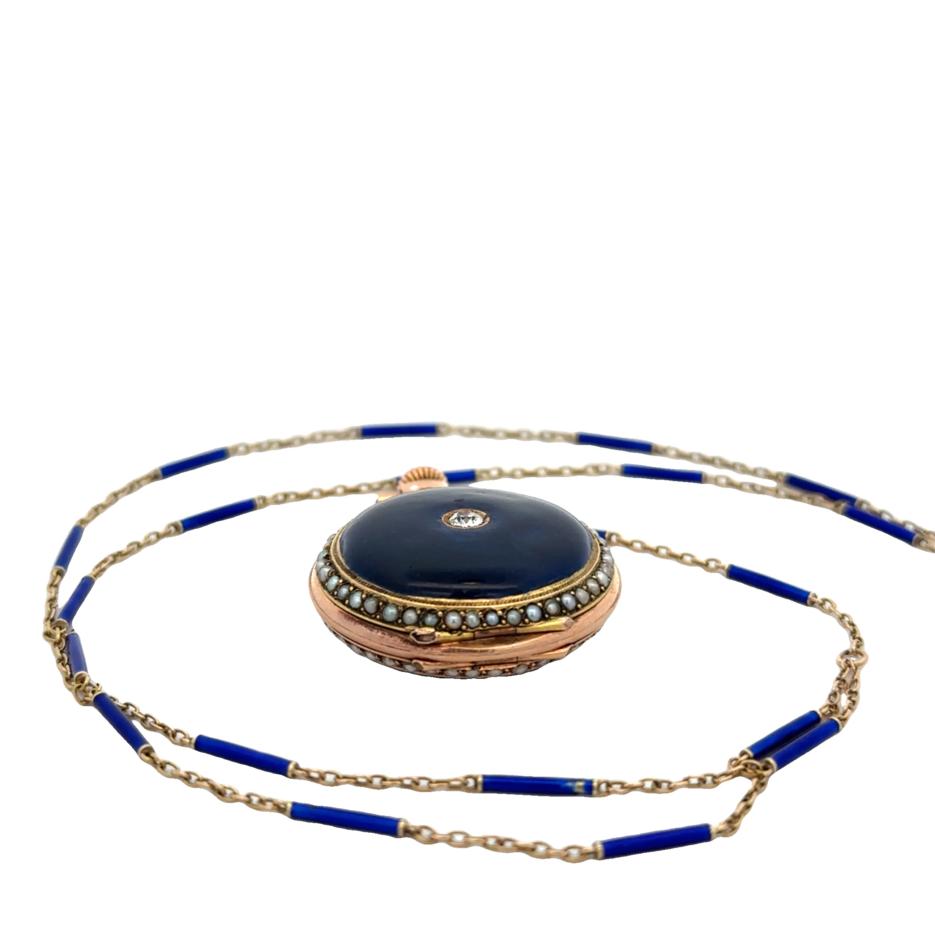 Antique Victorian Enameled Pocket Watch and Chain in Yellow Gold - Image 4