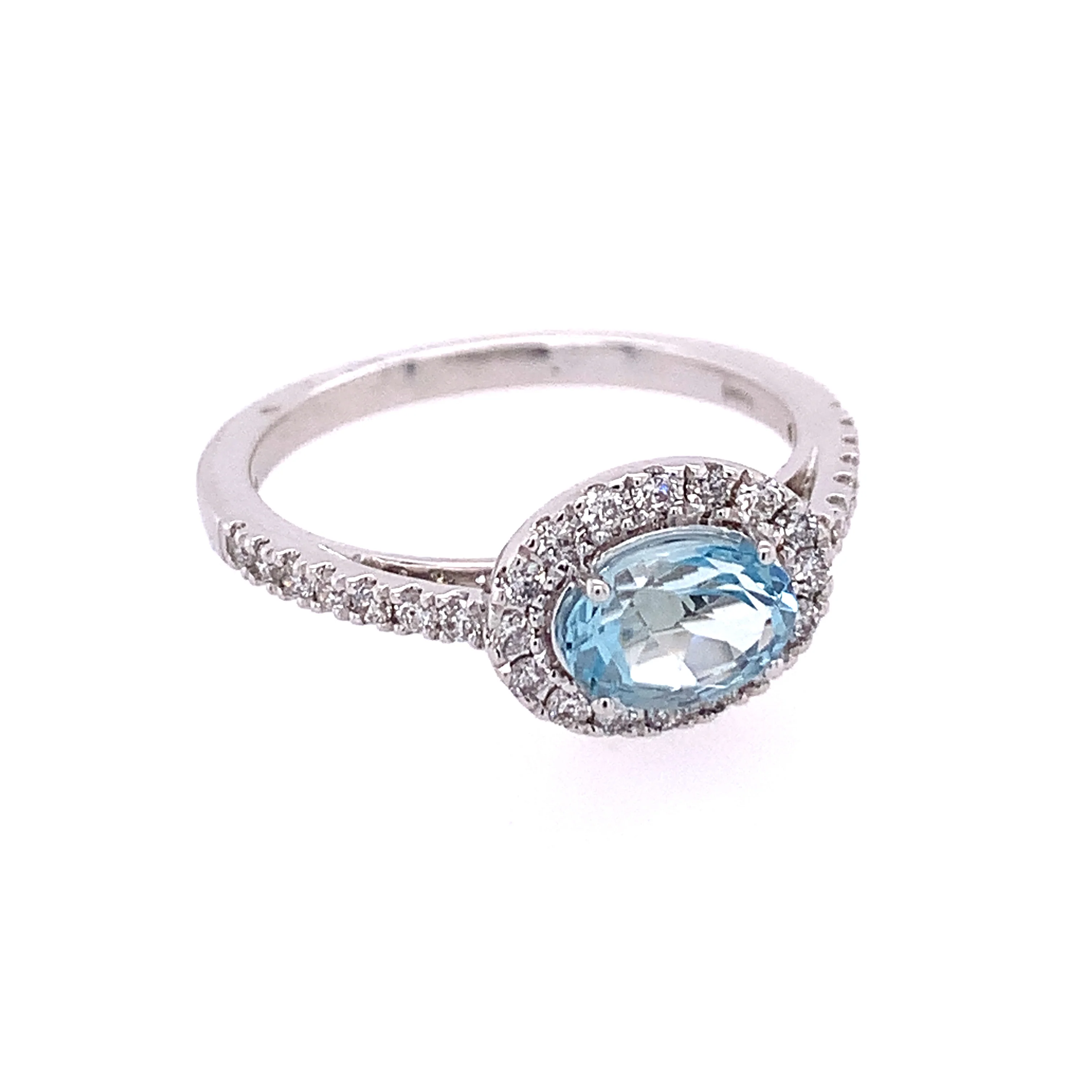 14k White Gold Aquamarine and Diamond Halo Ring – 0.70 ct. Aquamarine, 0.33 ct. Diamonds - Image 2