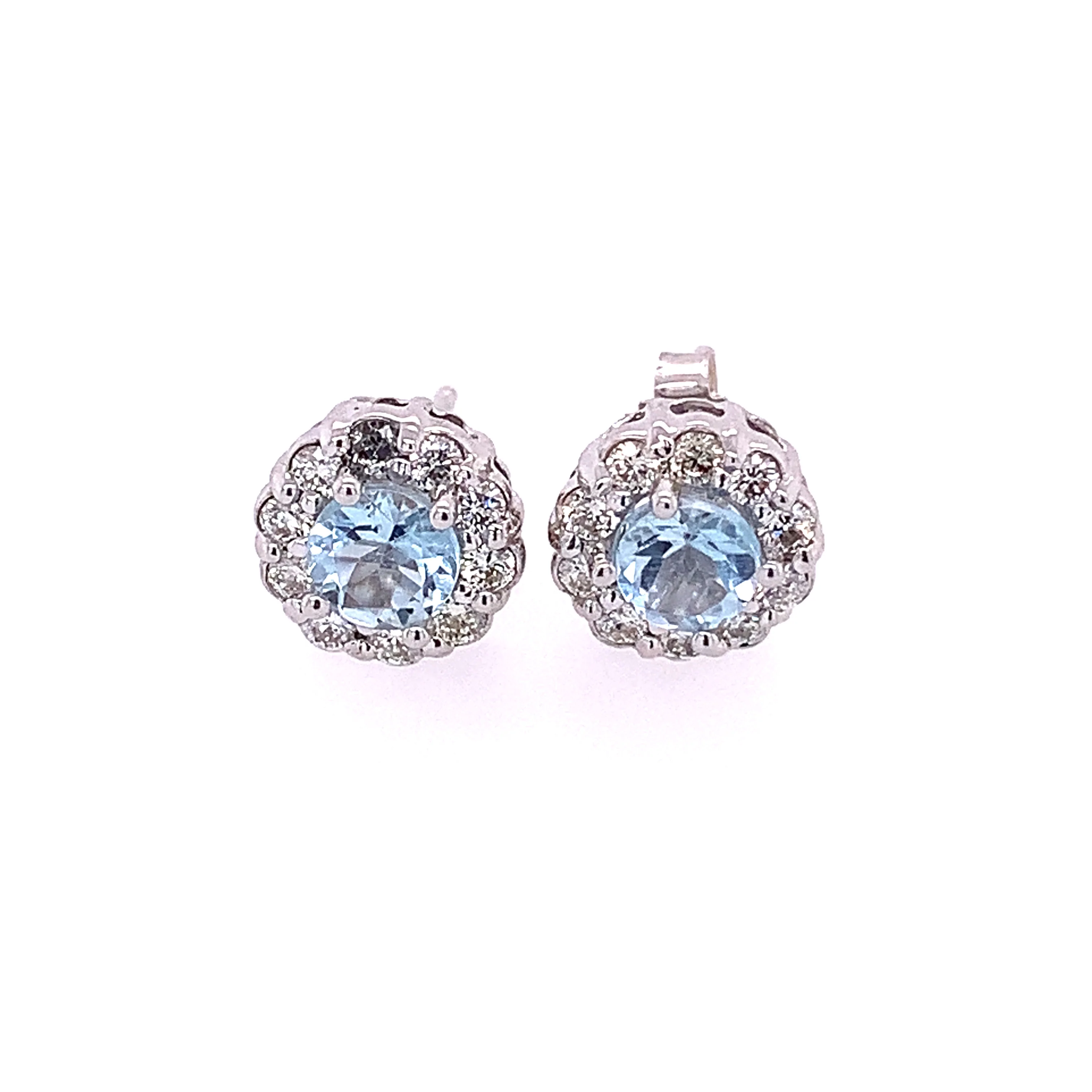 Aquamarine and Diamond Stud Earrings in White Gold