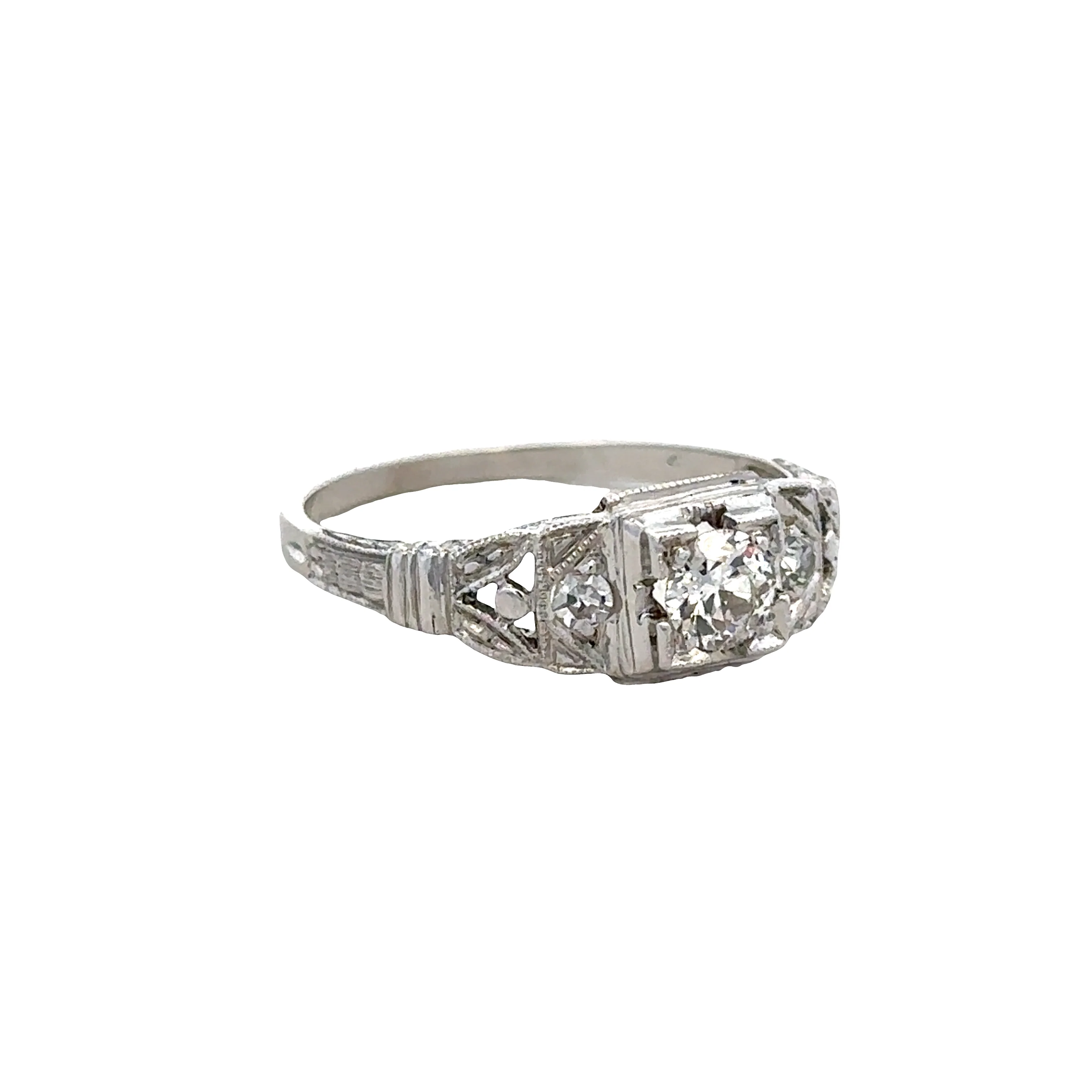 Art Deco 14k White Gold Diamond Engagement Ring – Size 6.75 - Image 2