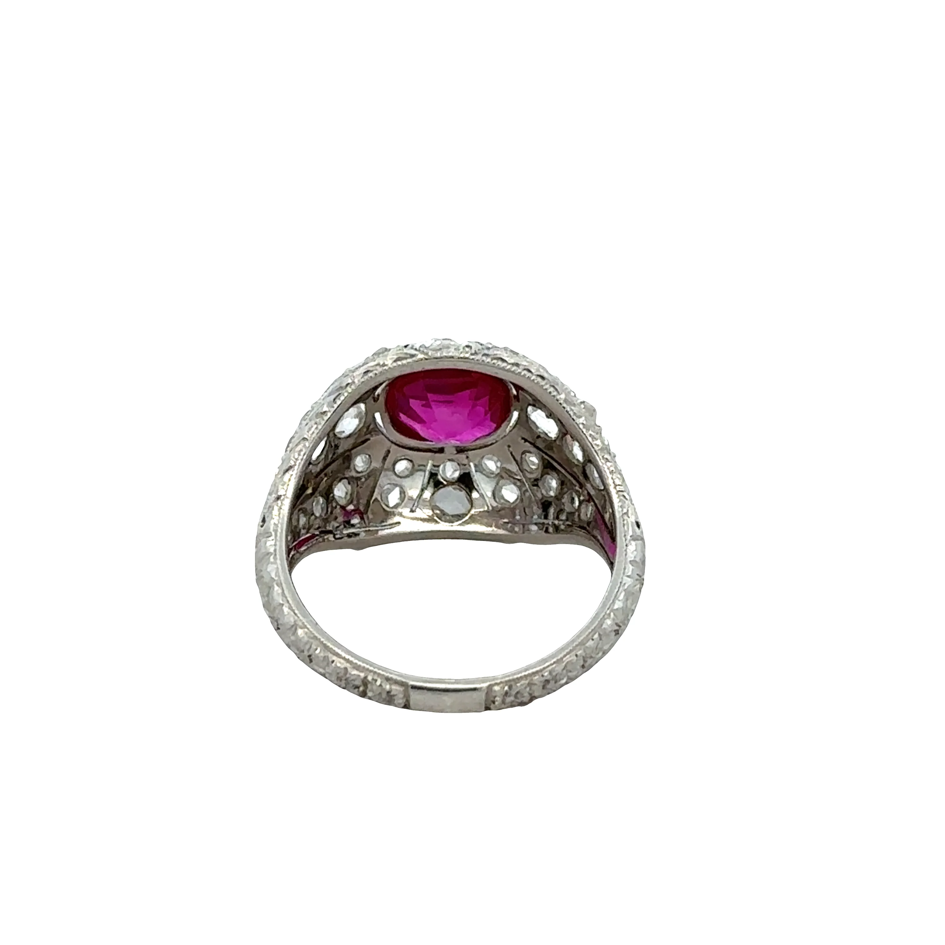 Art Deco Platinum Ruby & Rose Cut Diamond Filigree Ring – Size 5.25 - Image 4