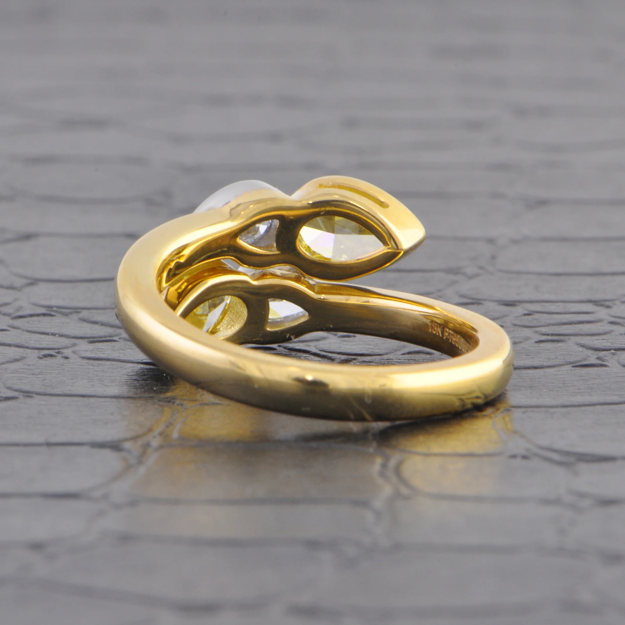 Bezel Set Fancy Yellow Pear Cut Diamond Bypass Ring in 18k Yellow Gold - Image 3