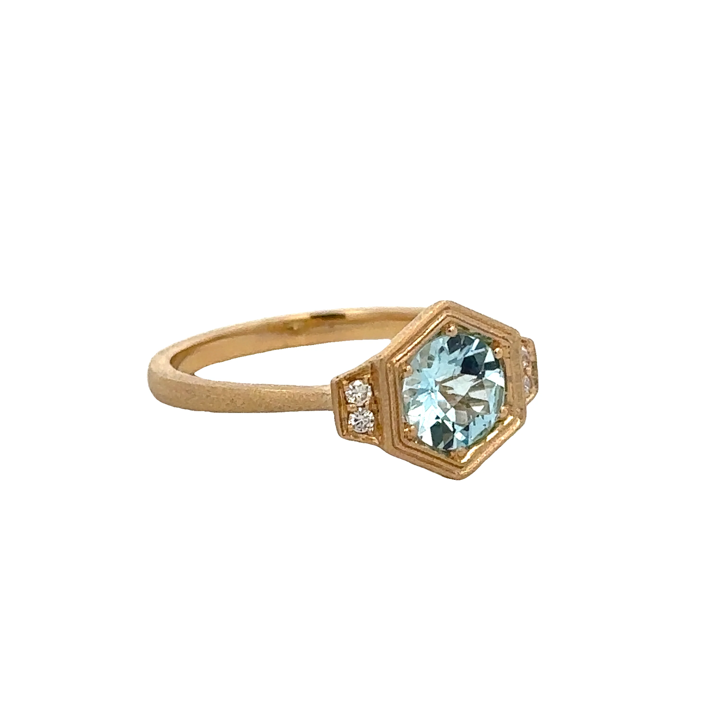 Blue Topaz and Diamond Ring in Yellow Gold - Image 2