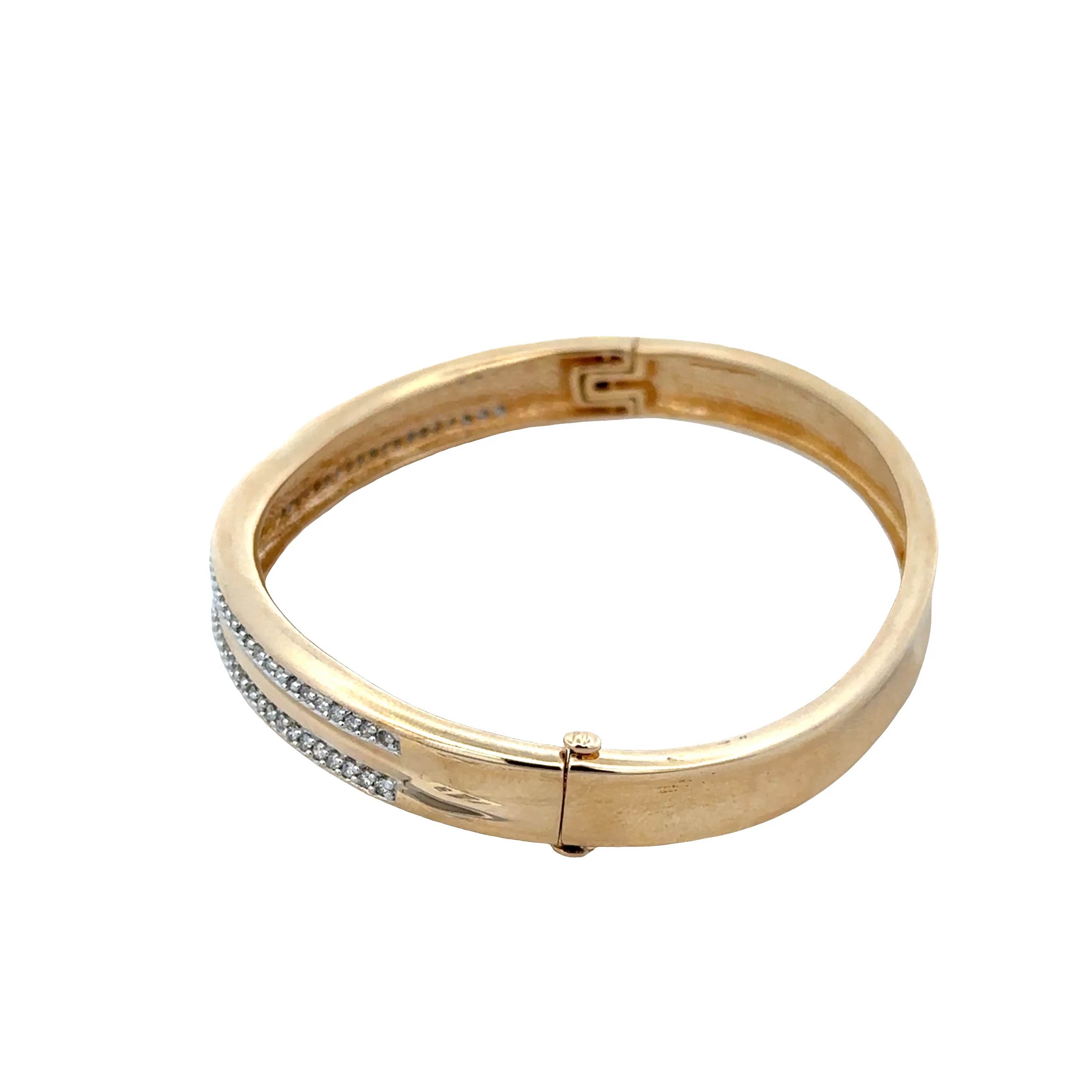 Brushed 14K Yellow Gold Diamond Bangle Bracelet – Fits a 6.5" to 7" Wrist - Image 2