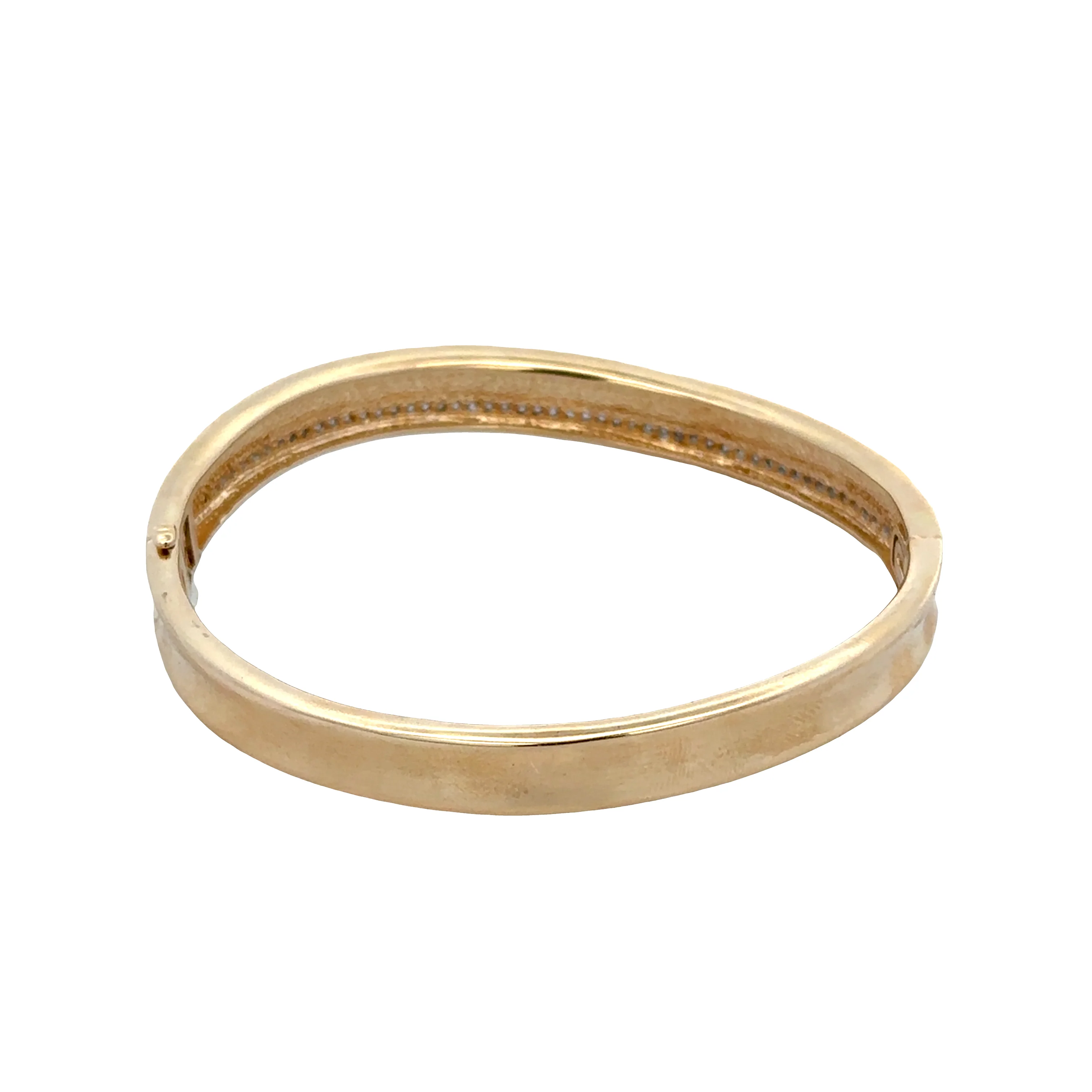 Brushed 14K Yellow Gold Diamond Bangle Bracelet – Fits a 6.5" to 7" Wrist - Image 3