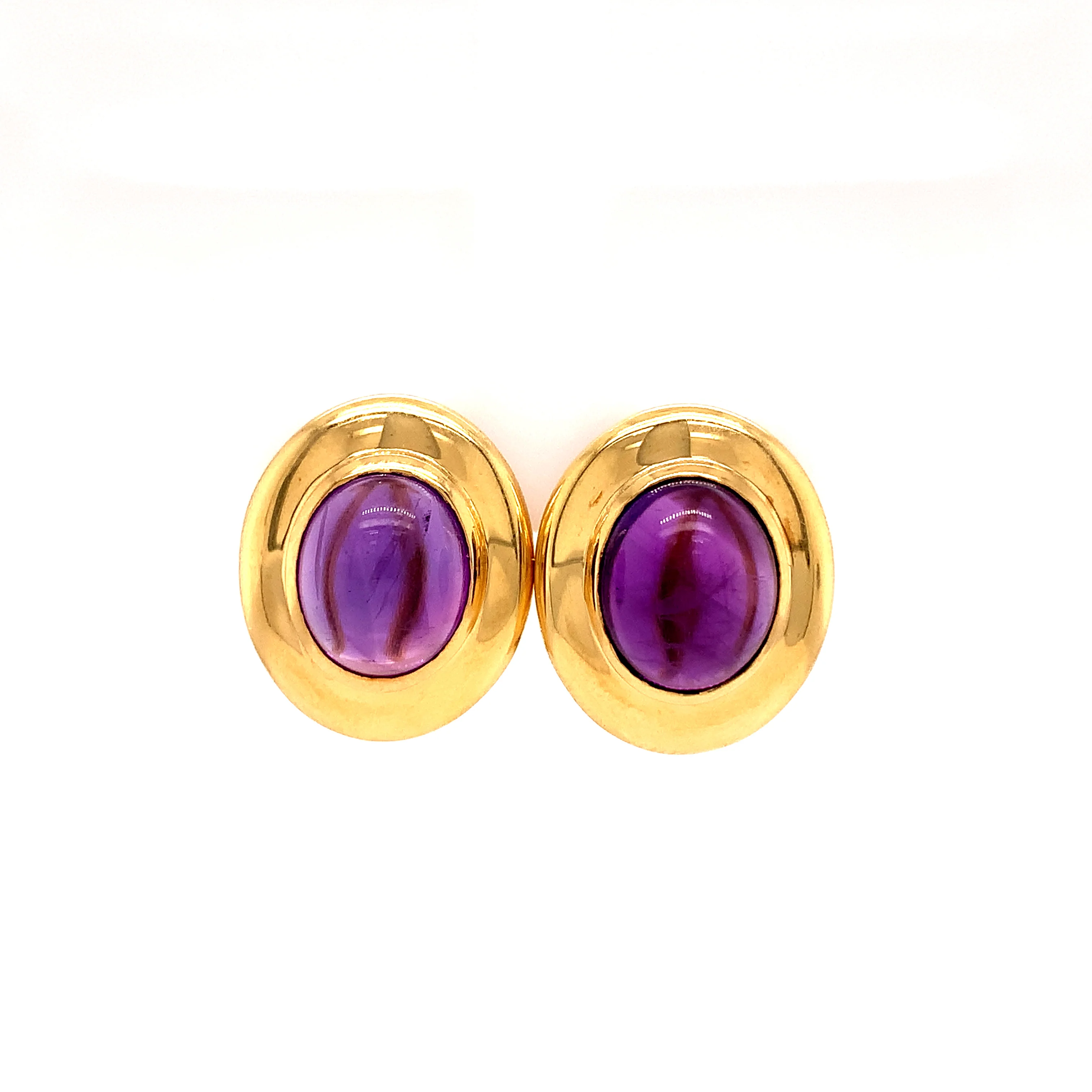 Cabachon Cut Amethyst Earrings in Yellow Gold