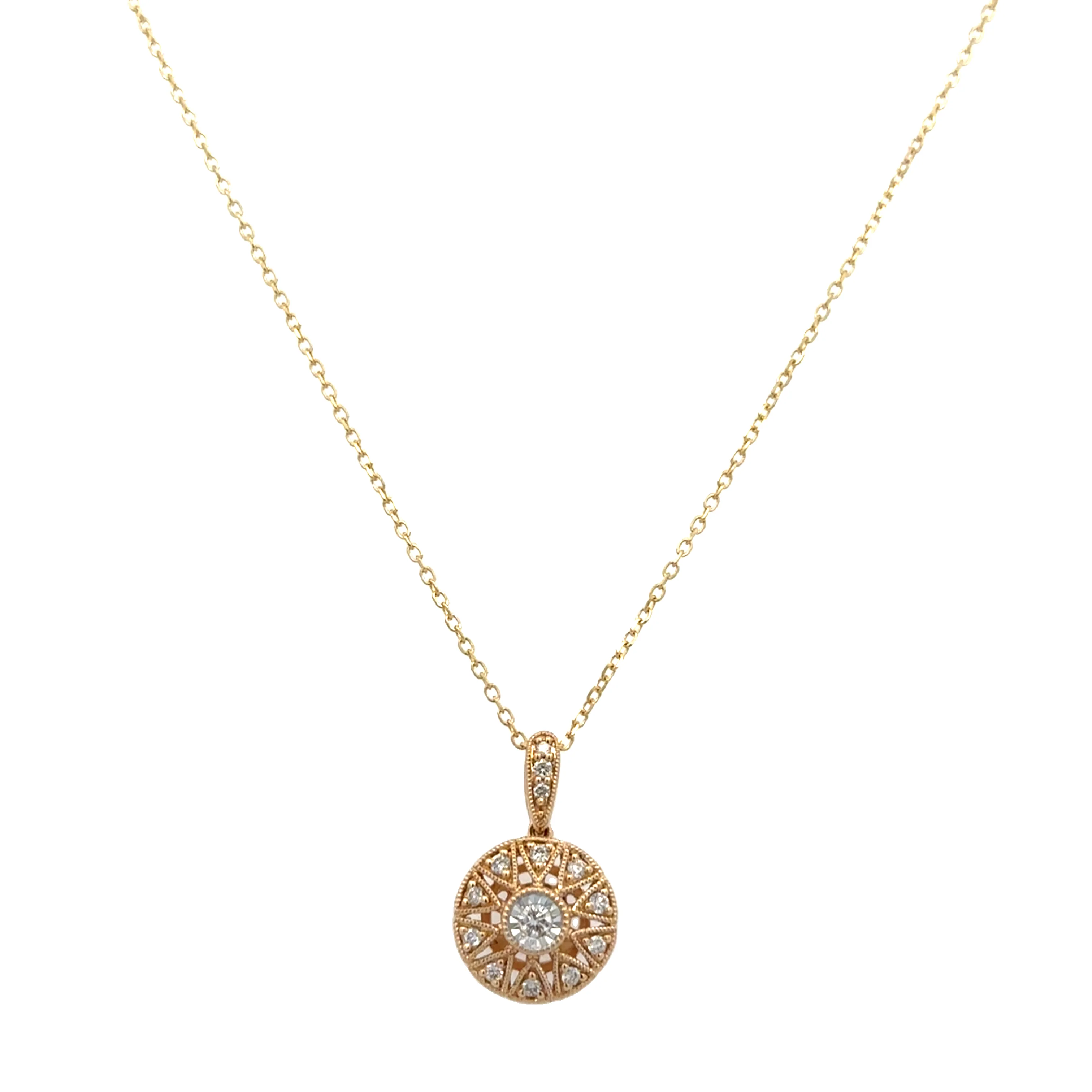 Circular Sunburst Diamond Pendant in Yellow Gold