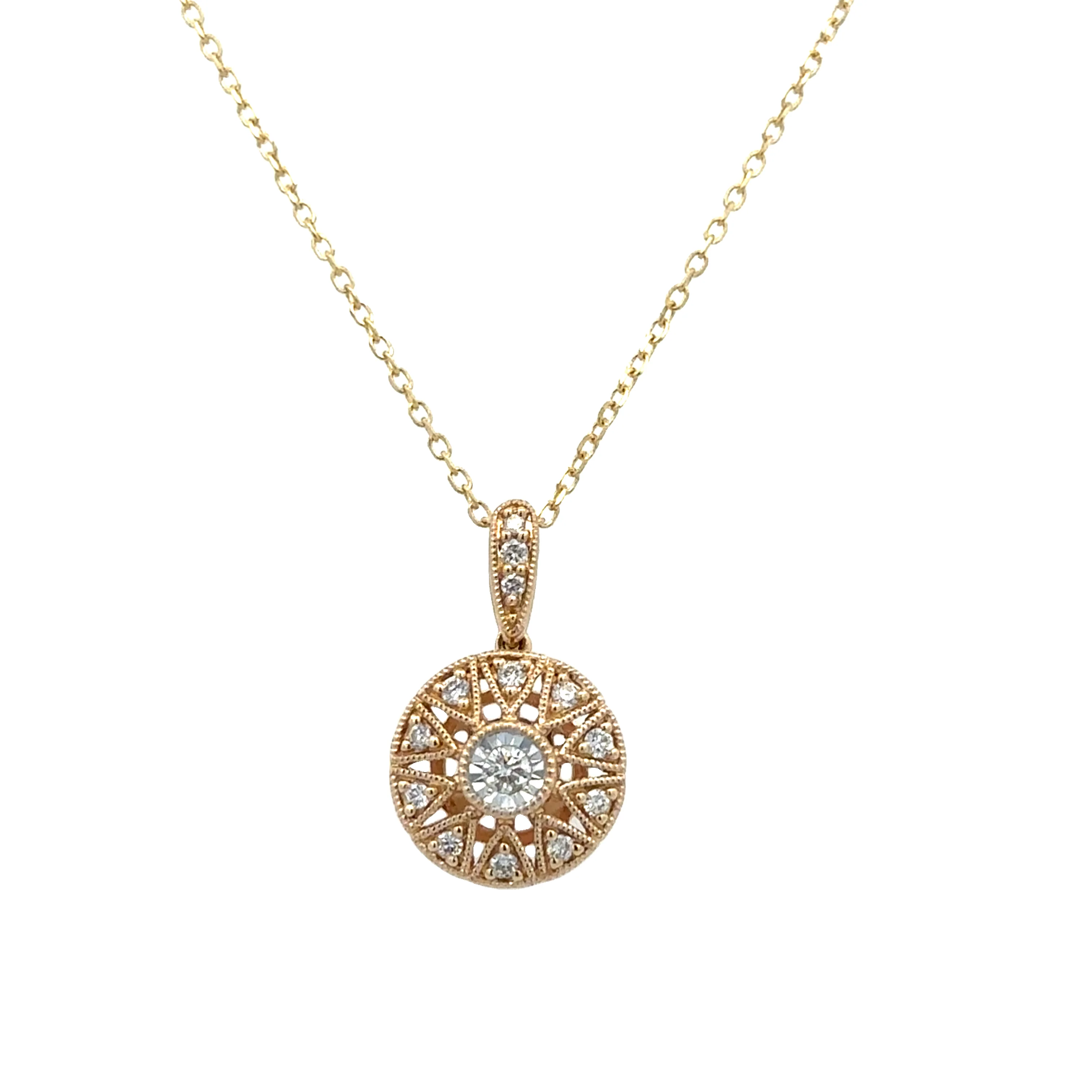 Circular Sunburst Diamond Pendant in Yellow Gold - Image 2