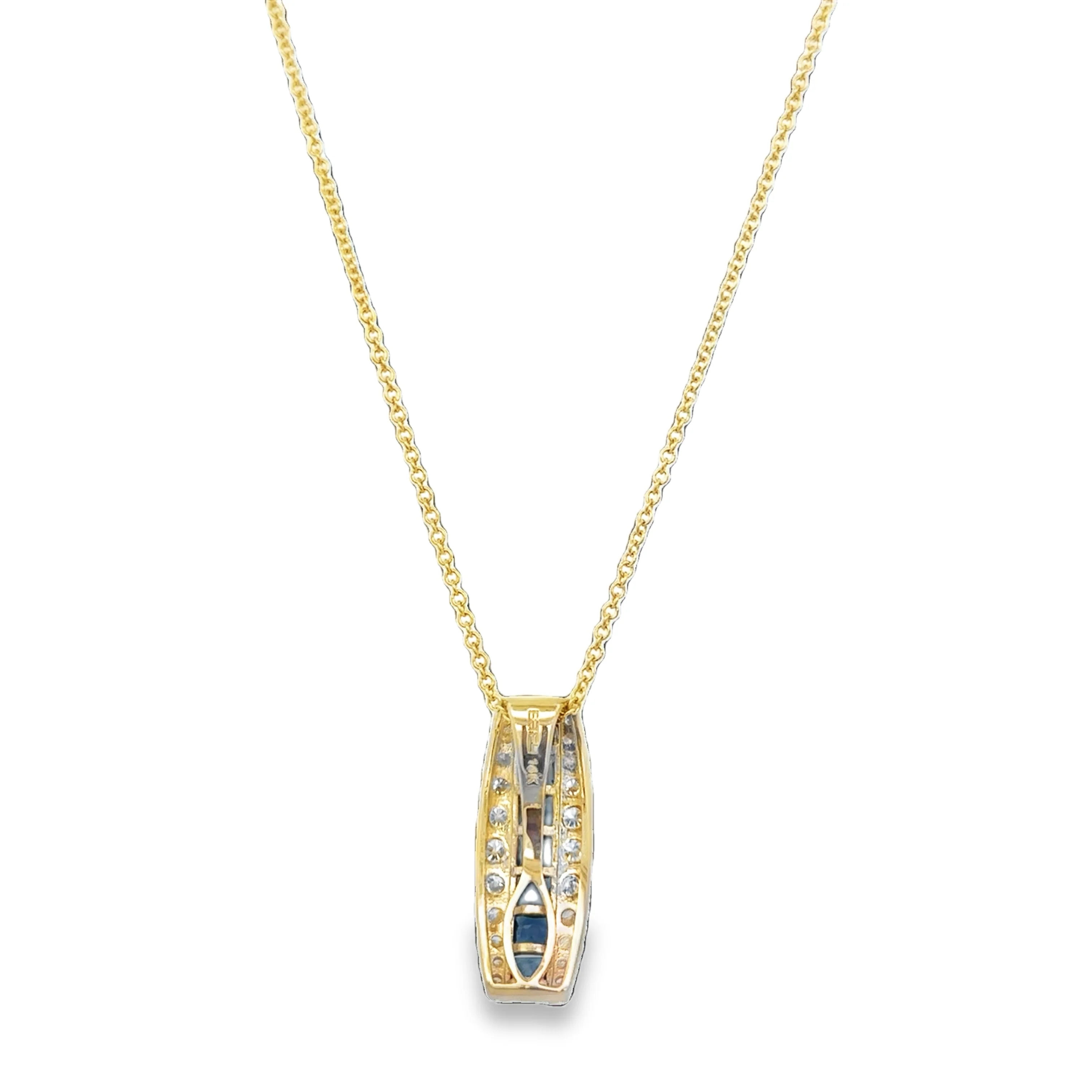 Curved Sapphire and Diamond Pendant in Yellow Gold - Image 2