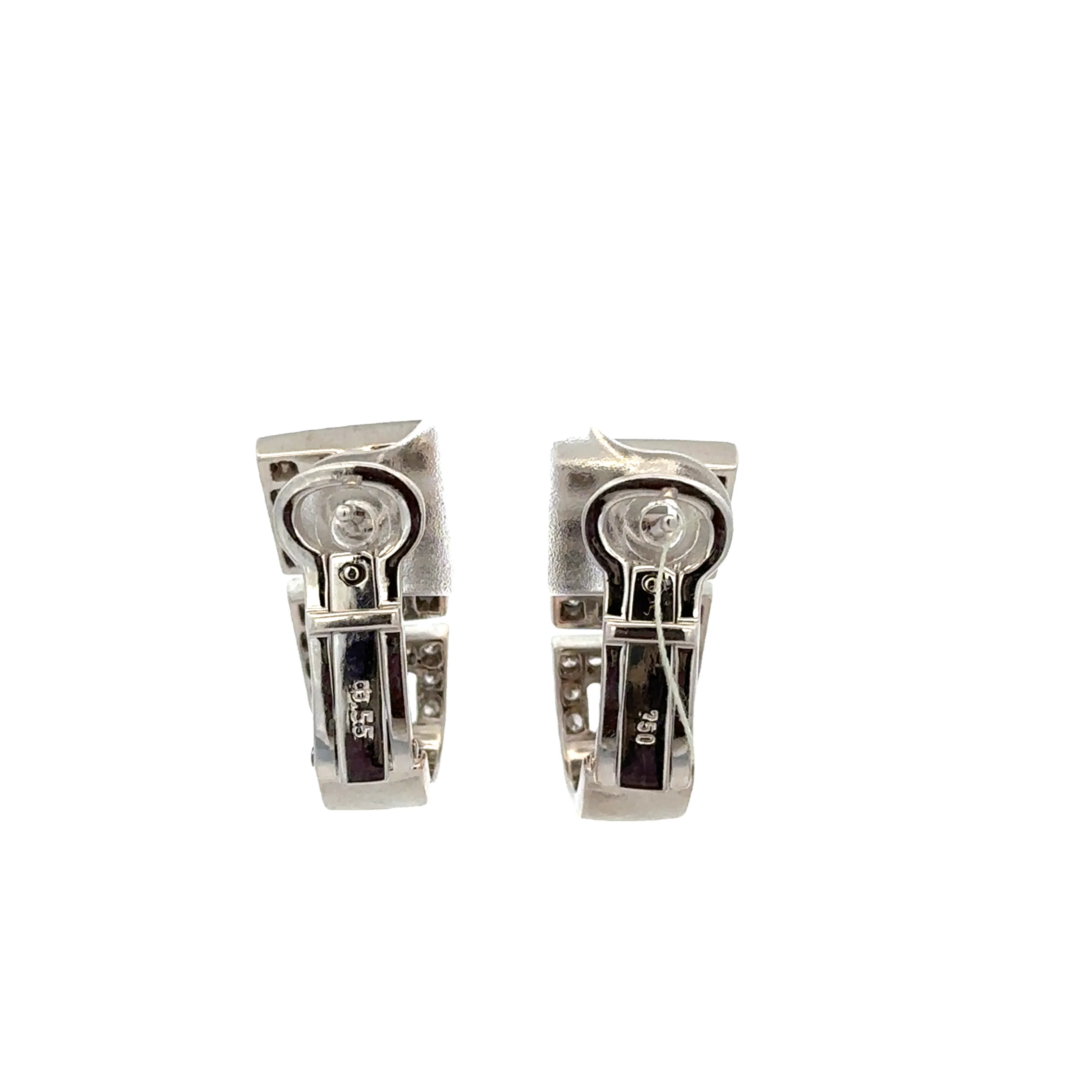 Diamond Accented Greek Key Earrings in 18k White Gold - Image 3