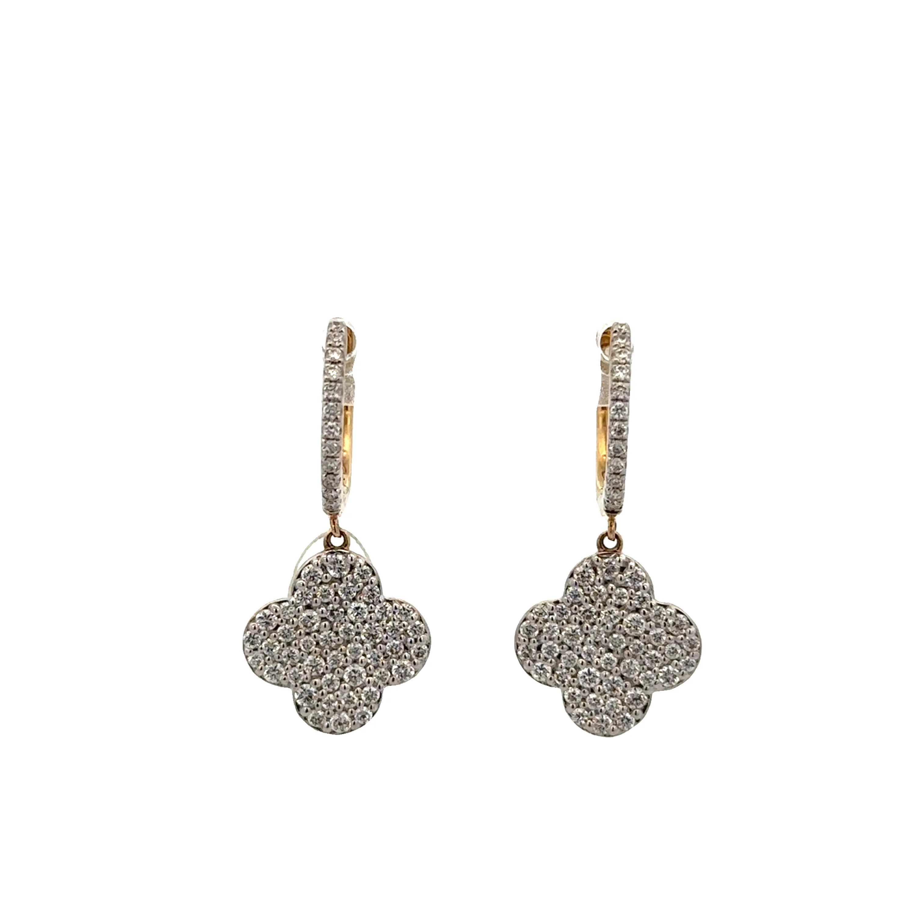 Diamond Accented Quatrefoil Earrings in Yellow Gold