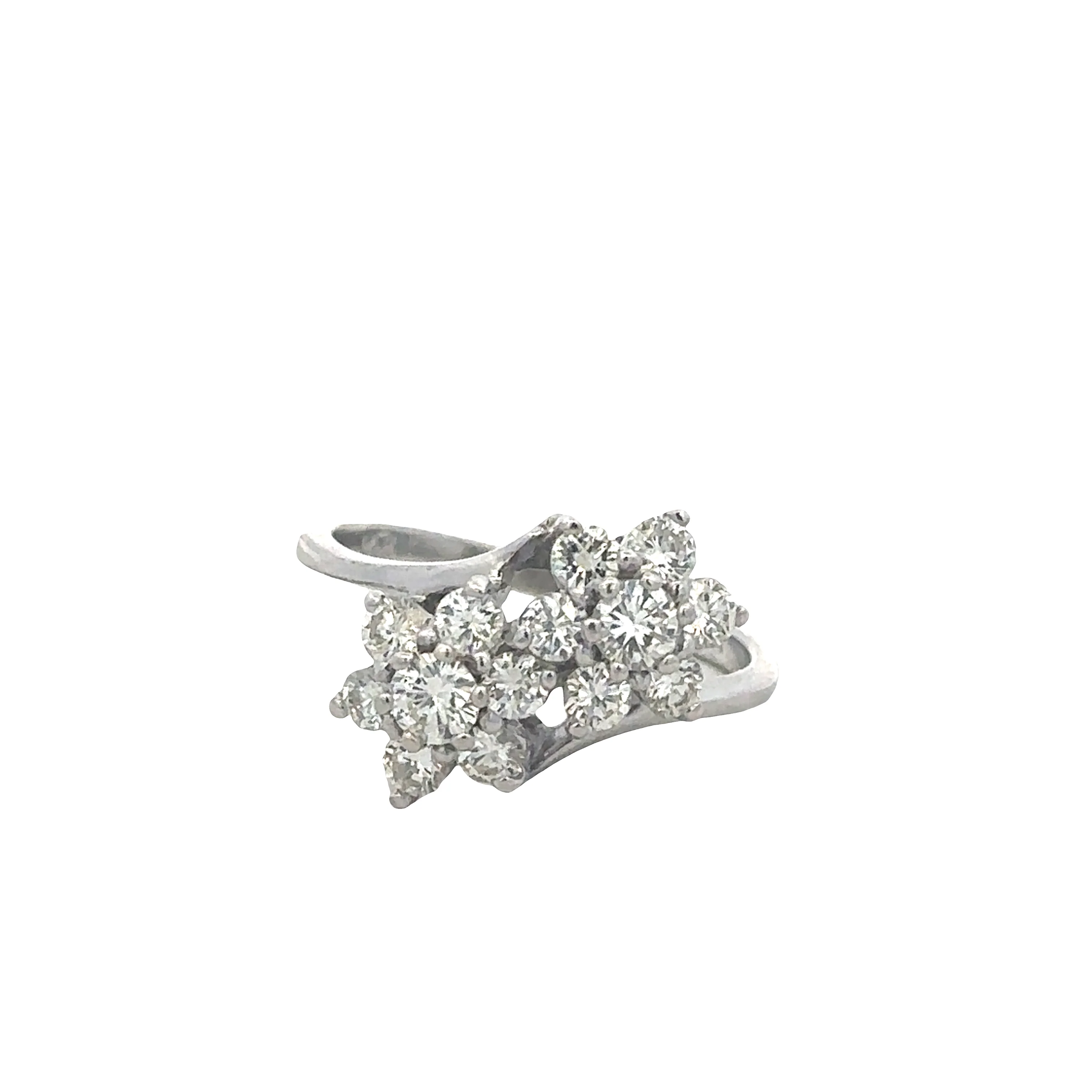 Diamond Flower Bypass Style Ring in White Gold -- 1.26 CTW -- Size 6