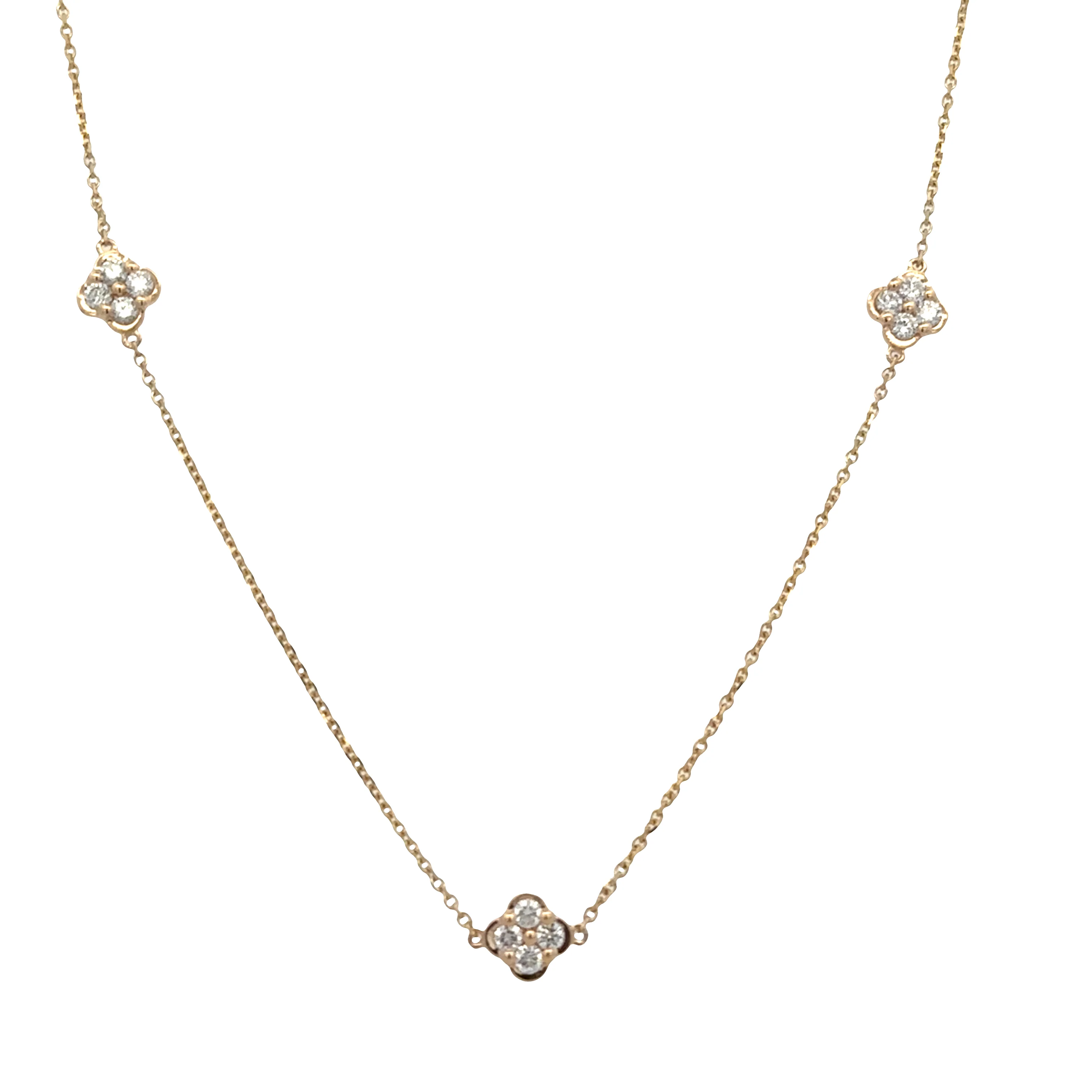 Diamond Quatrefoil Station Necklace in Yellow Gold