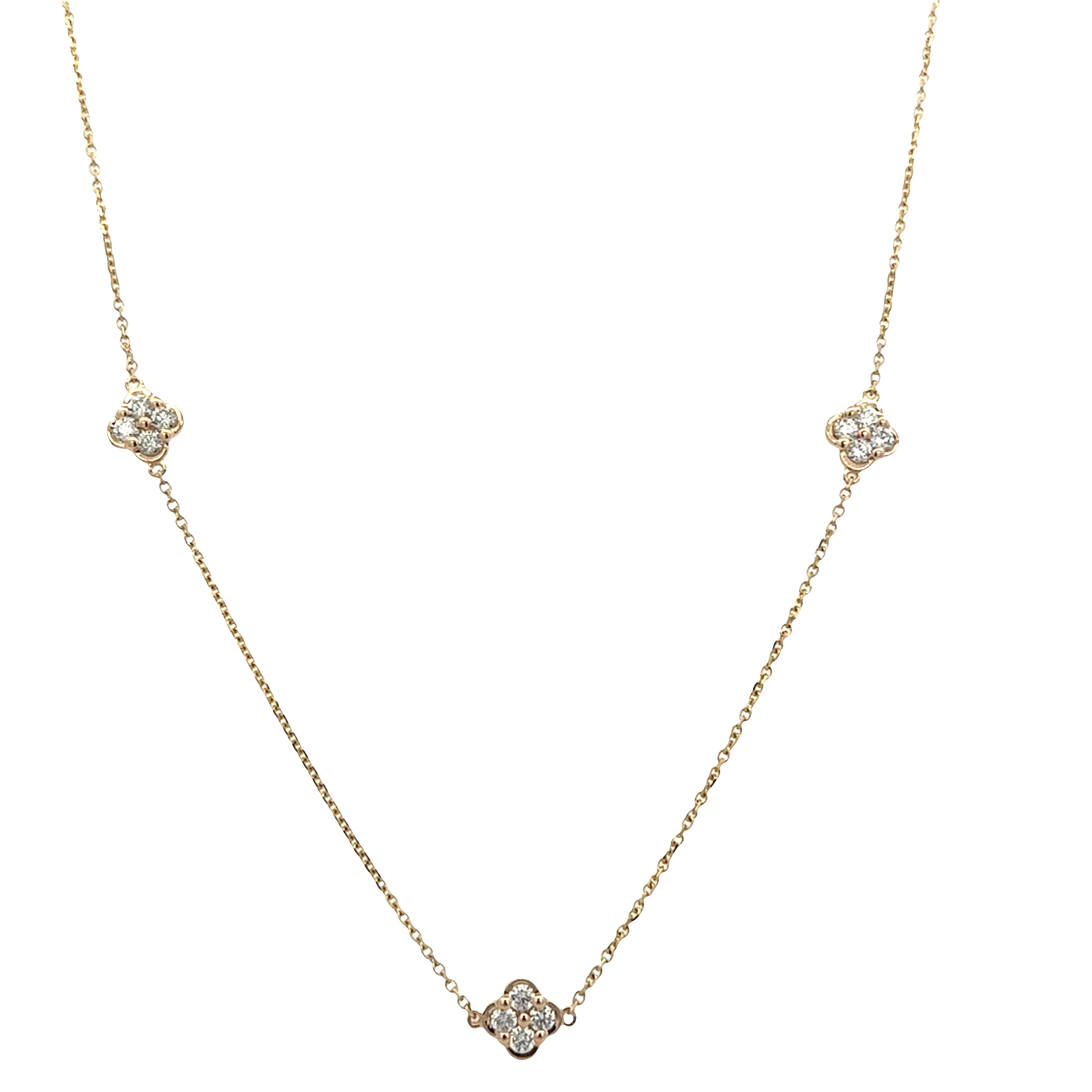 Diamond Quatrefoil Station Necklace in Yellow Gold - Image 2