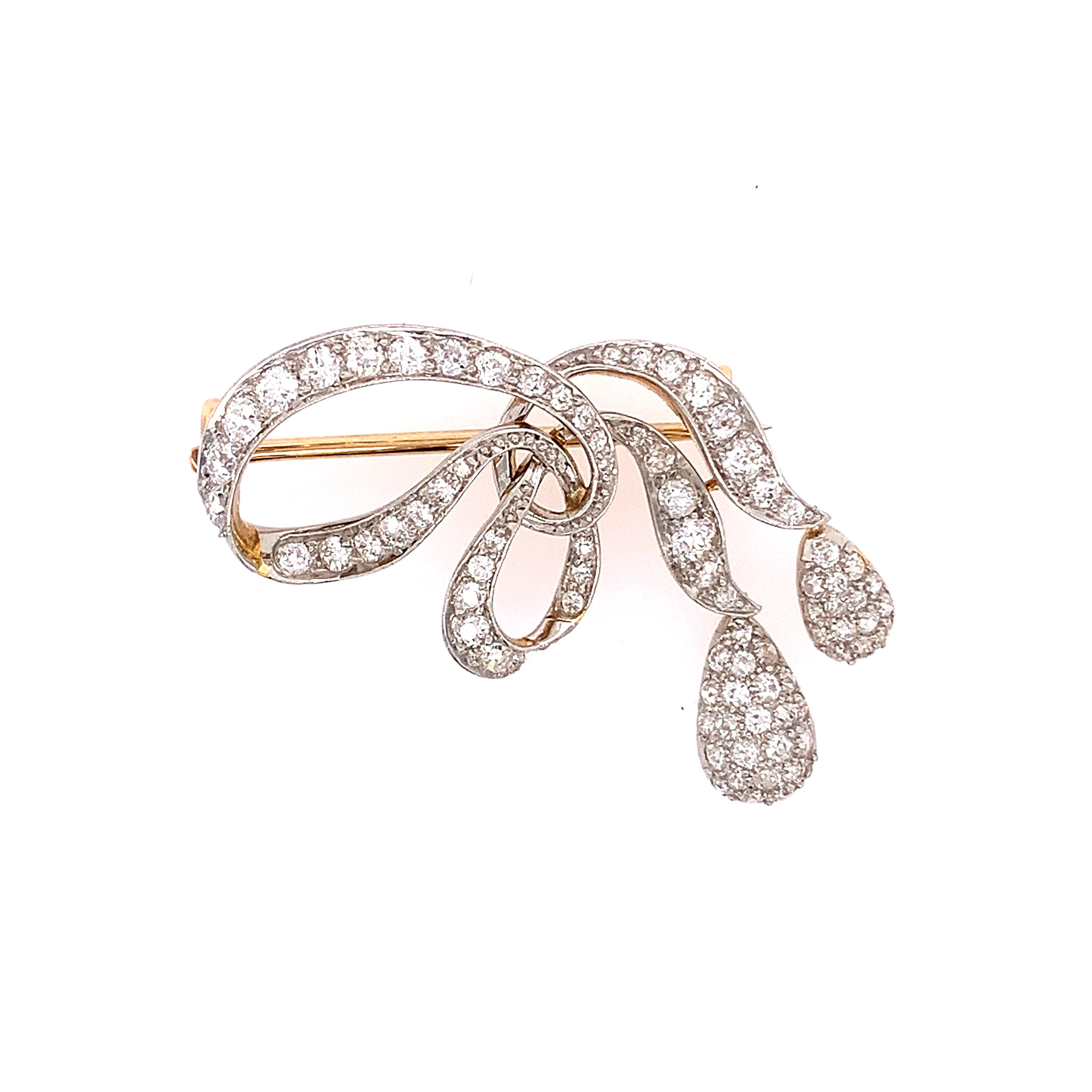 Edwardian Antique Platinum & 18k Gold Diamond Bow Brooch