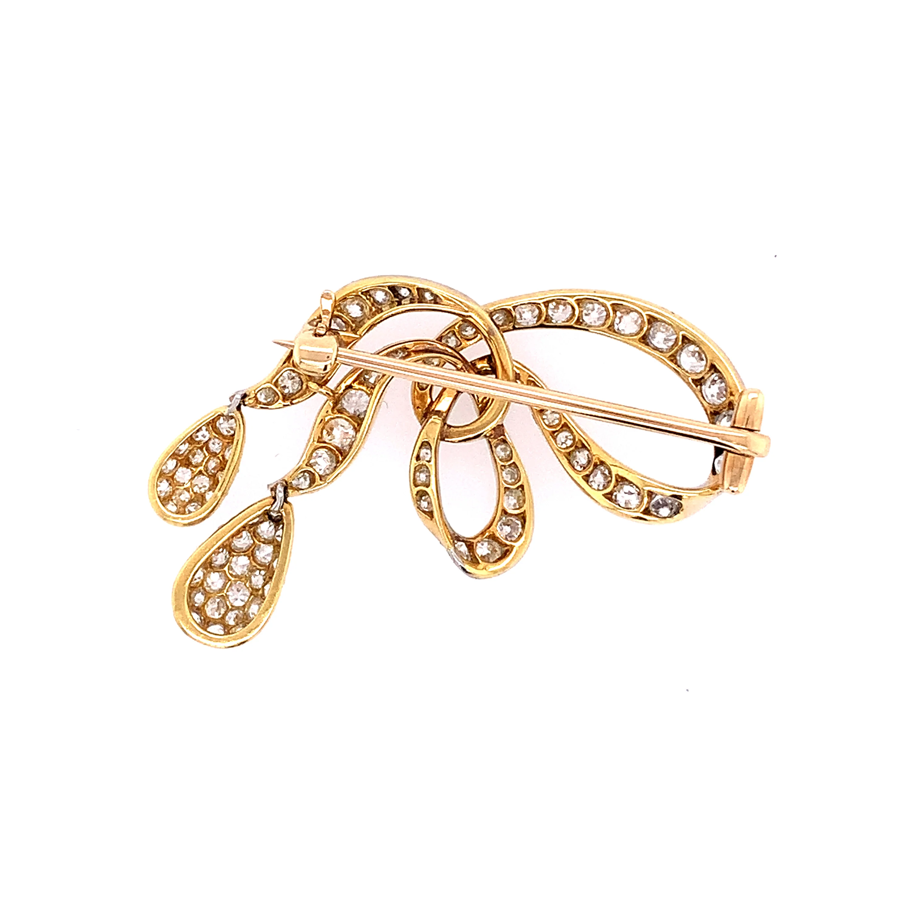 Edwardian Antique Platinum & 18k Gold Diamond Bow Brooch - Image 2