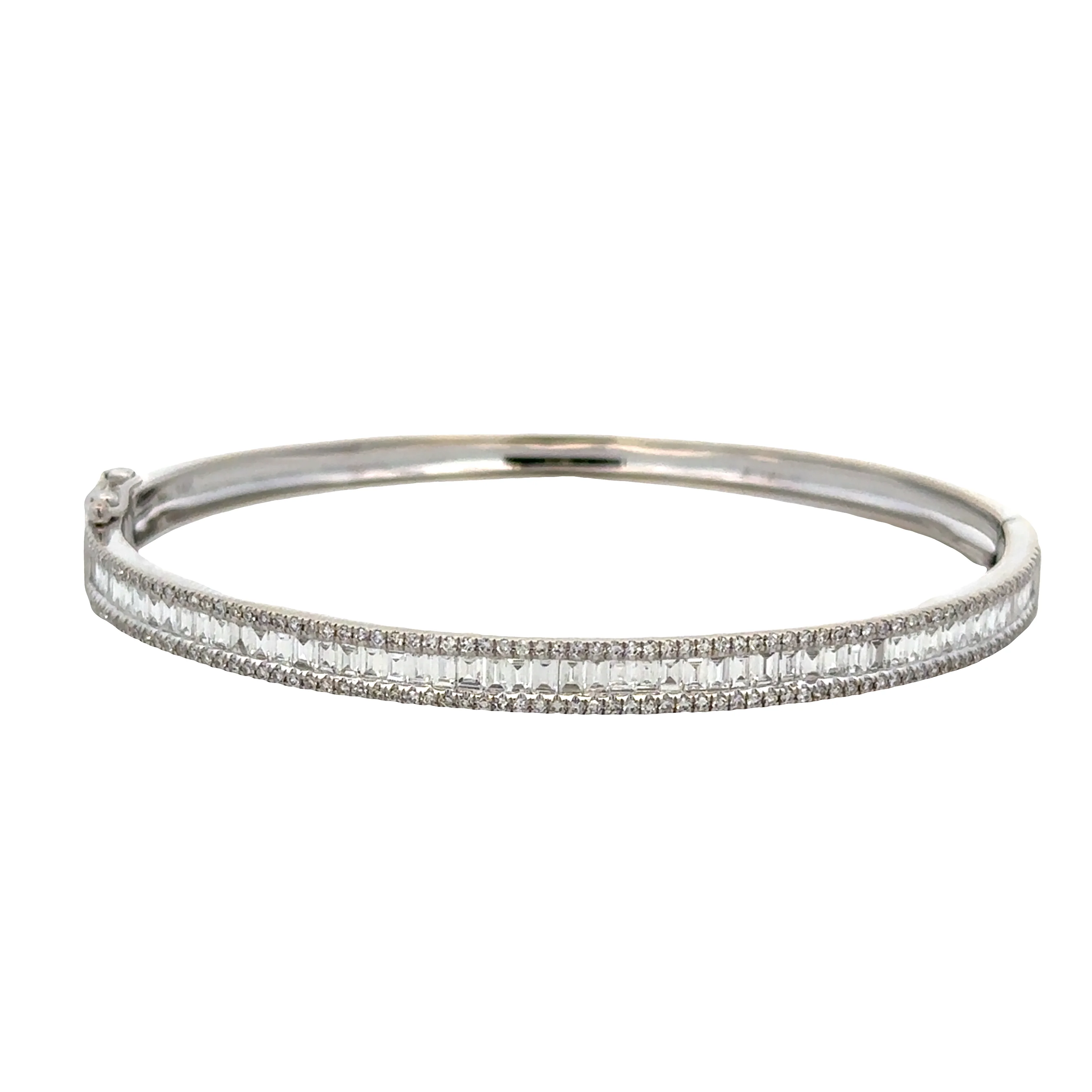 Elegant 14K White Gold Diamond Bangle Bracelet – 2.85 CTW, Baguette & Round Cut Diamonds