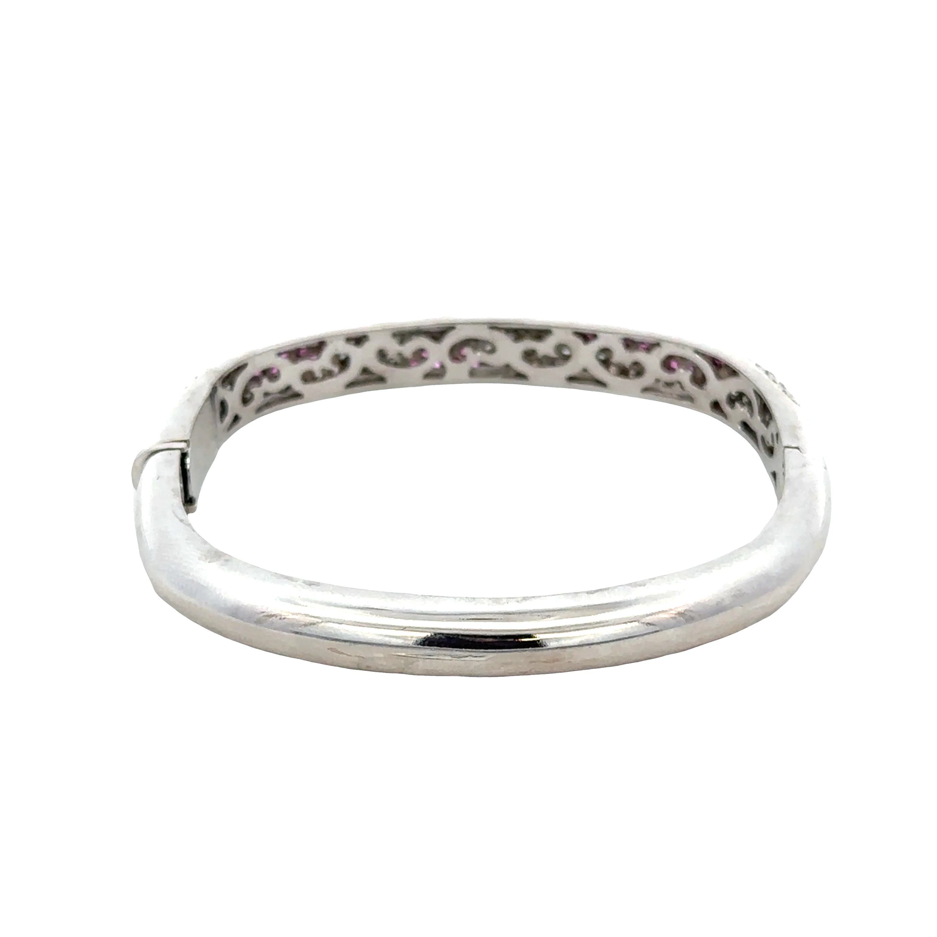 Estate 18k White Gold Pink Sapphire & Diamond Bangle – Fits 6"–6.75" Wrist - Image 2