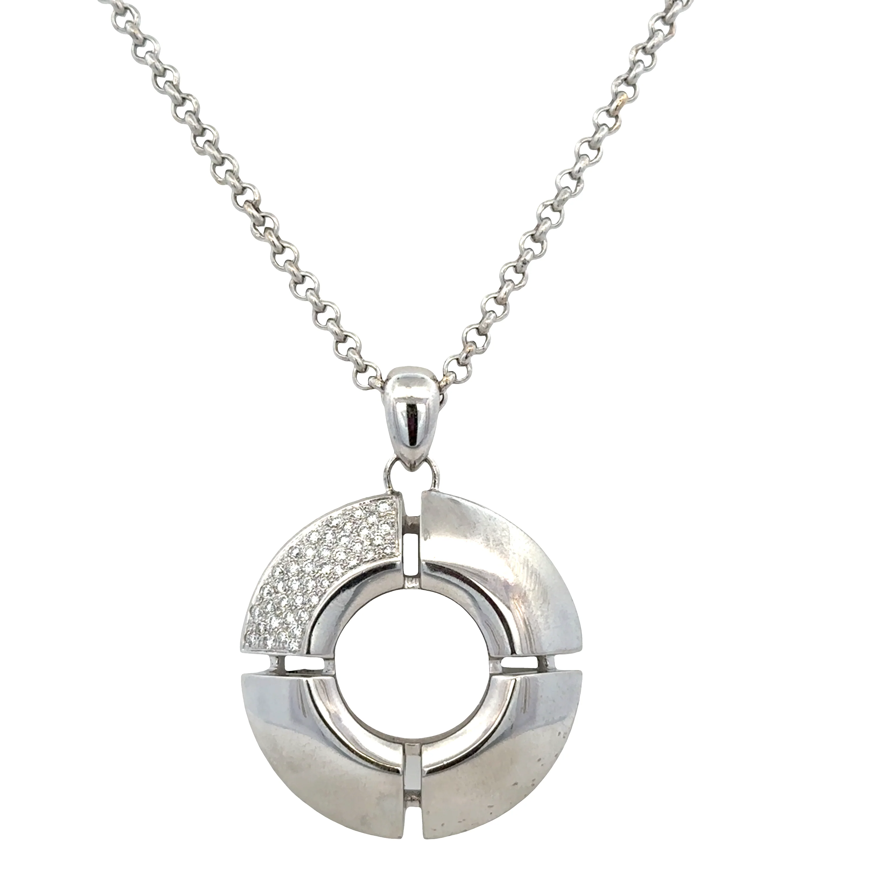 Estate Antonini Platinum Geometric Diamond Pendant Necklace – 24" Adjustable