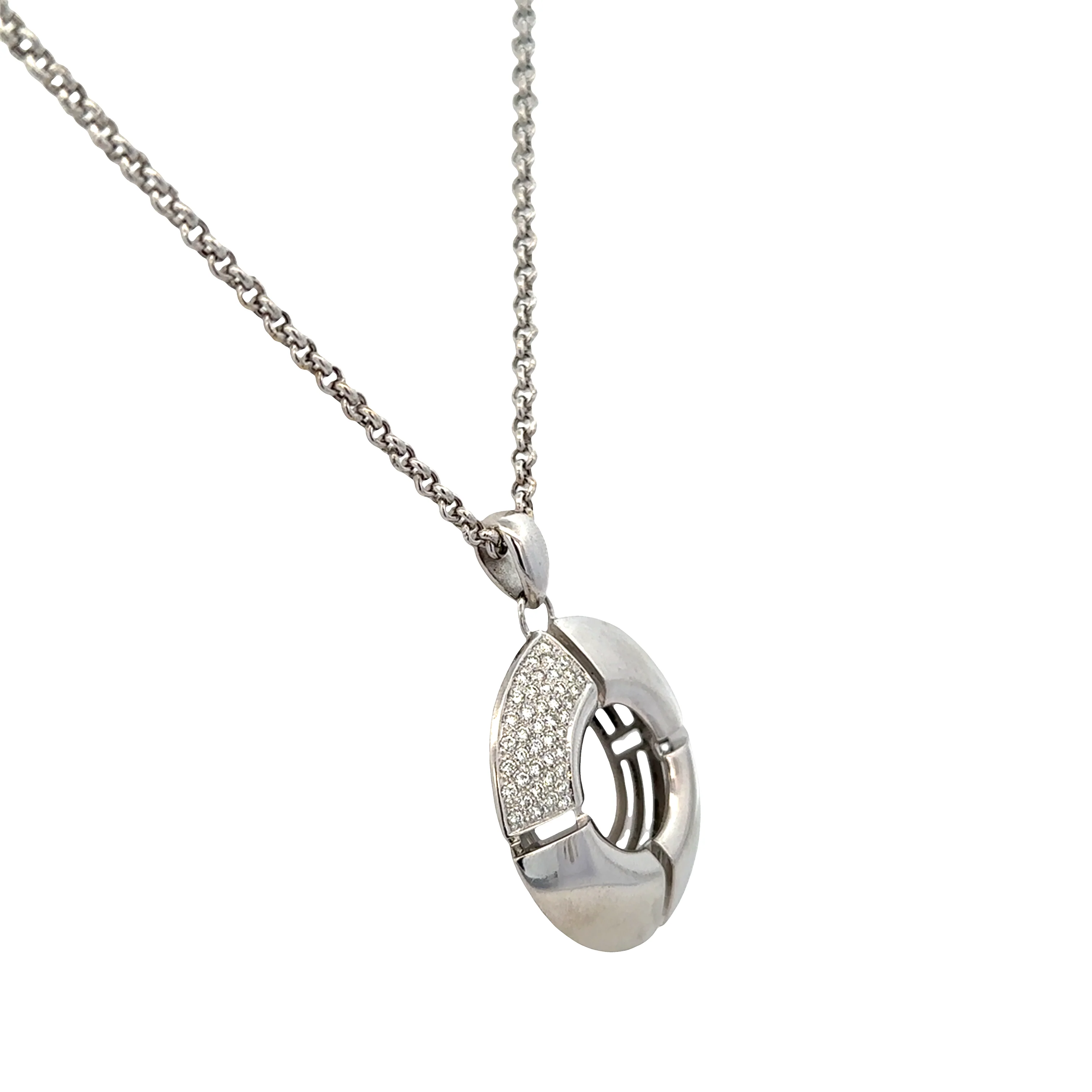 Estate Antonini Platinum Geometric Diamond Pendant Necklace – 24" Adjustable - Image 2