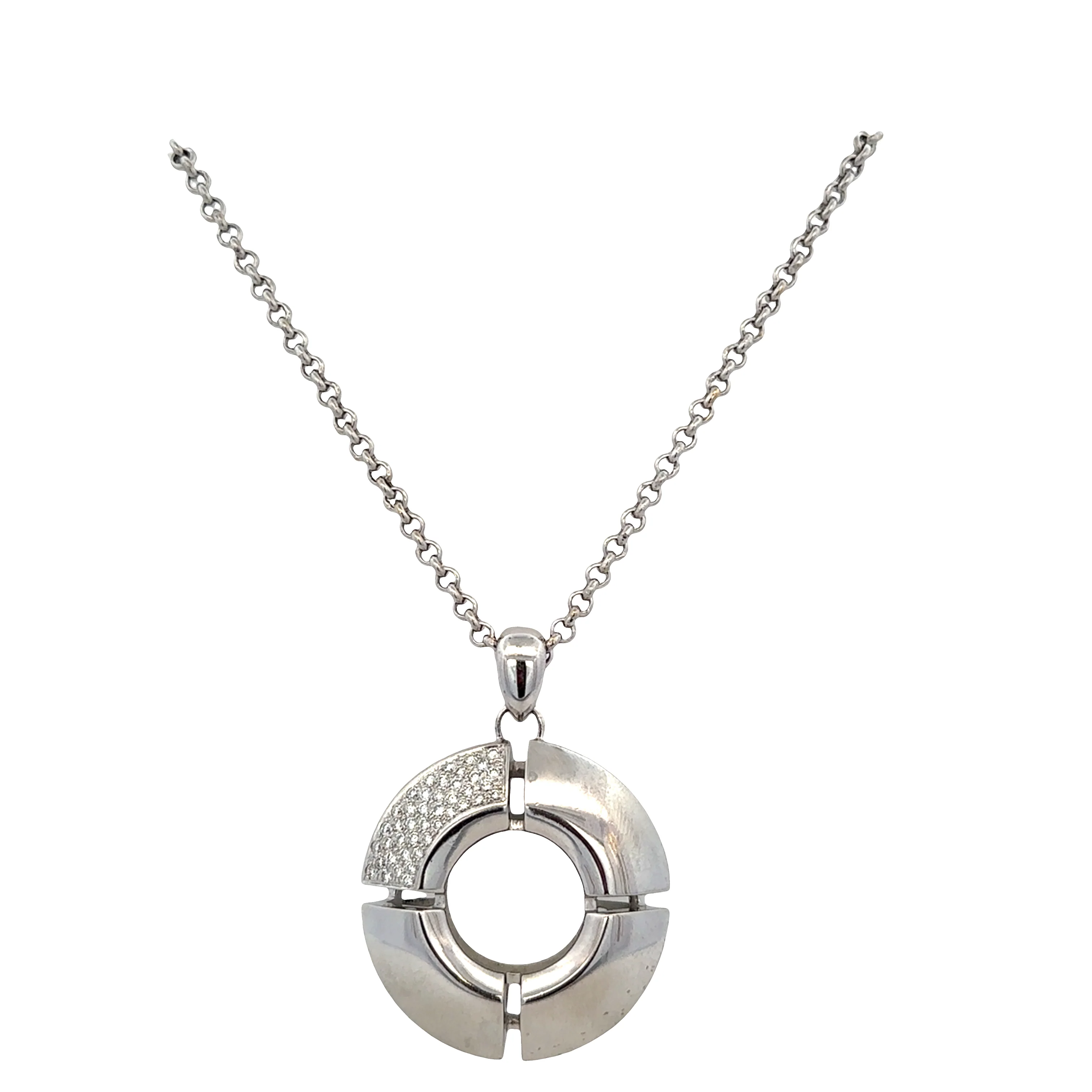 Estate Antonini Platinum Geometric Diamond Pendant Necklace – 24" Adjustable - Image 3