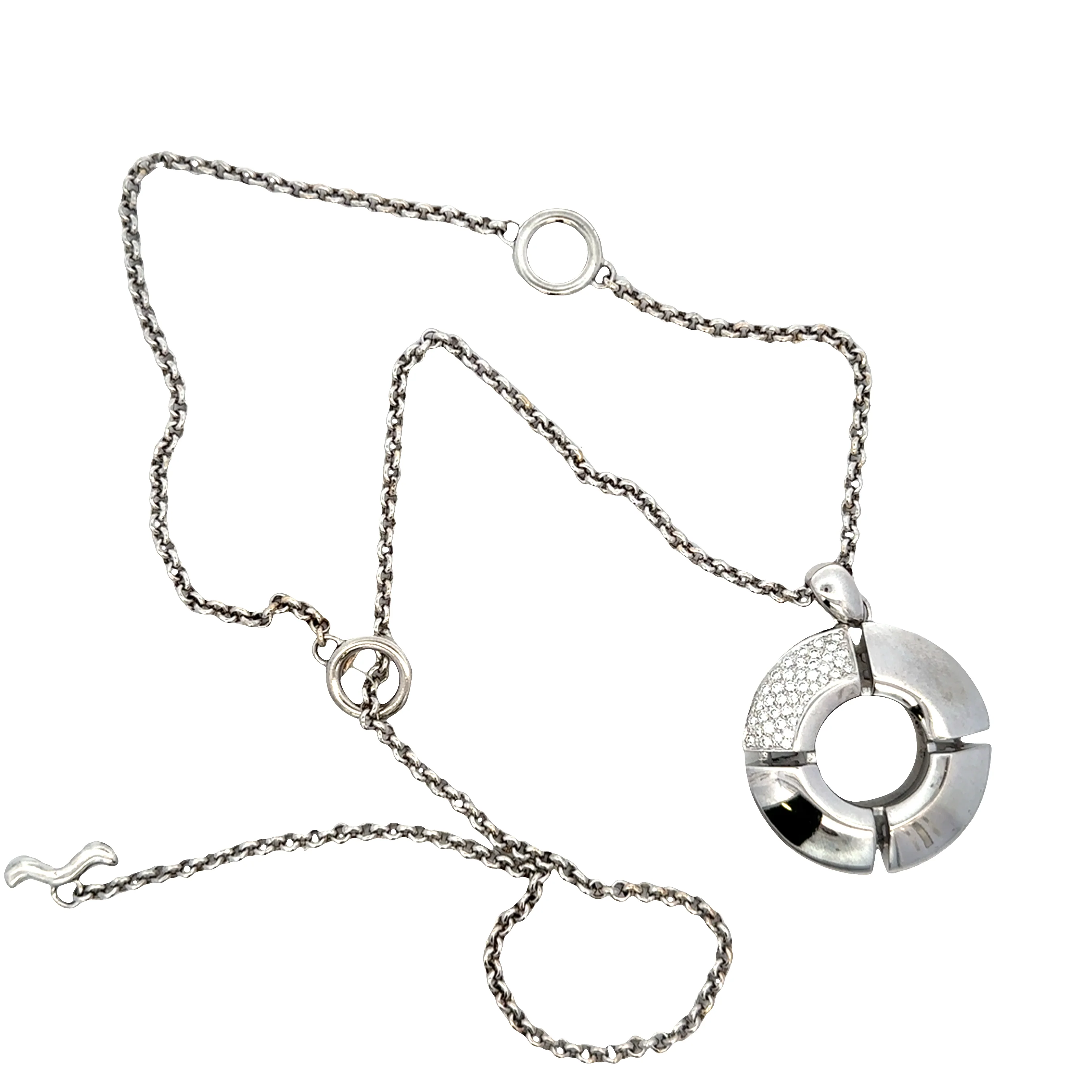 Estate Antonini Platinum Geometric Diamond Pendant Necklace – 24" Adjustable - Image 4