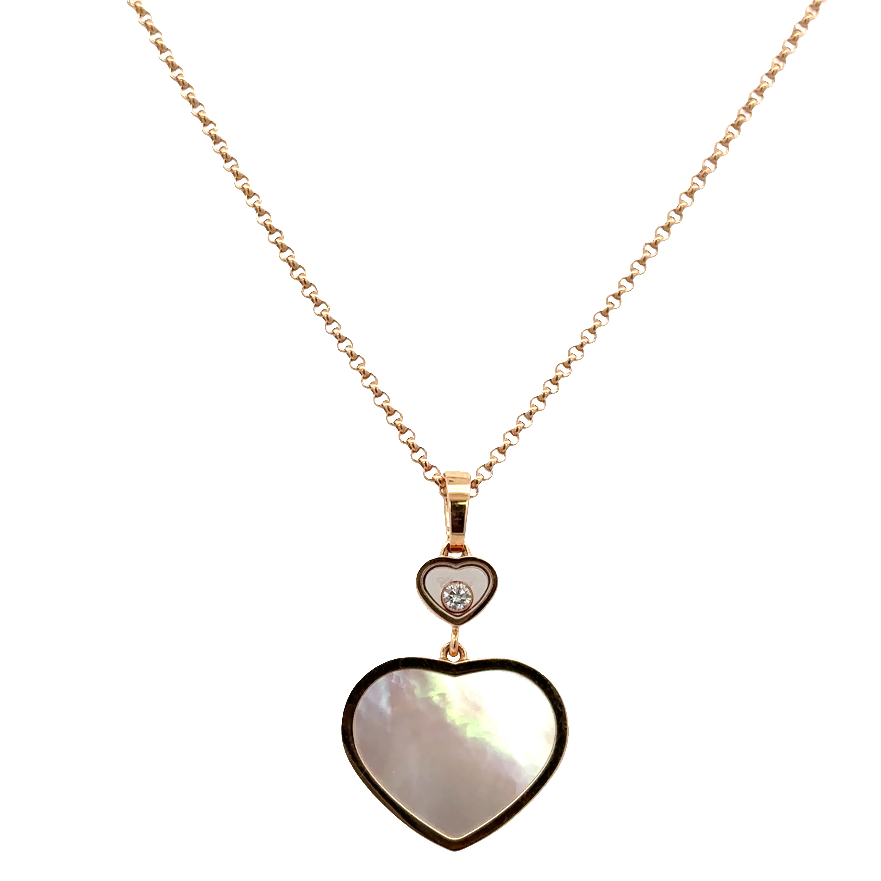 Estate Chopard 18k Rose Gold Happy Hearts Mother of Pearl & Diamond Pendant Necklace – Adjustable 18" - Image 2