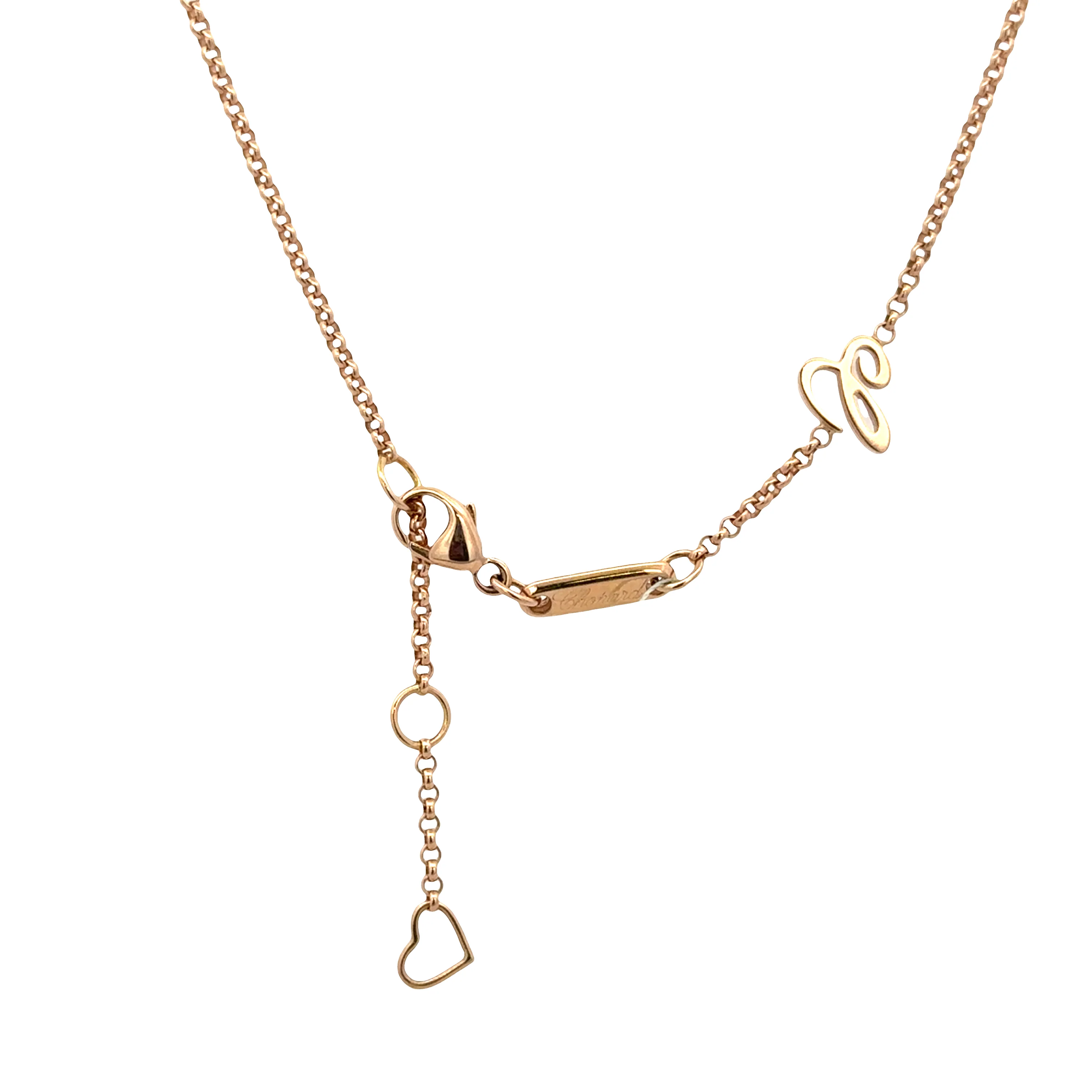 Estate Chopard 18k Rose Gold Happy Hearts Mother of Pearl & Diamond Pendant Necklace – Adjustable 18" - Image 3