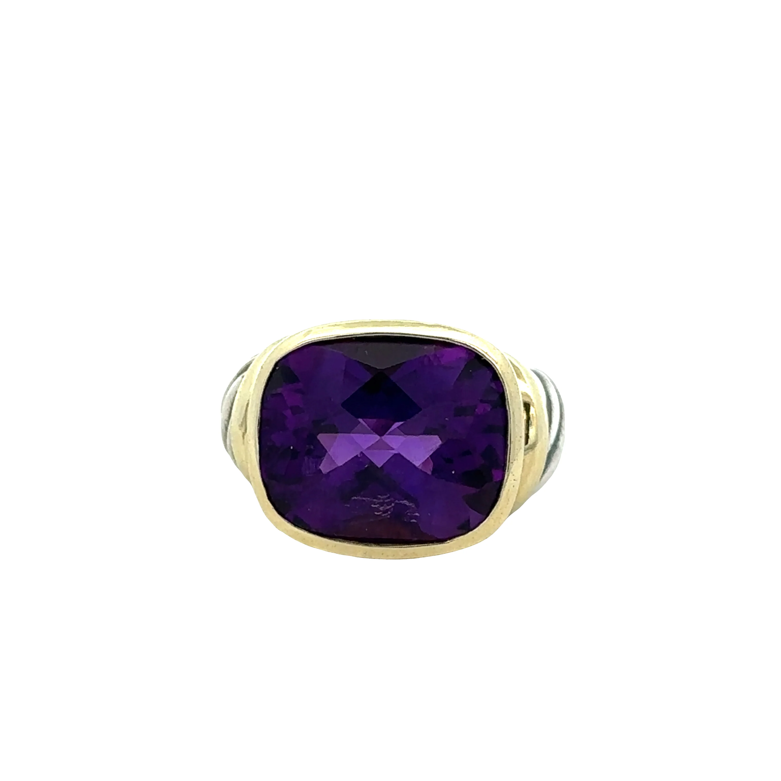 Estate David Yurman Sterling Silver & 14k Yellow Gold Amethyst Ring – Size 5