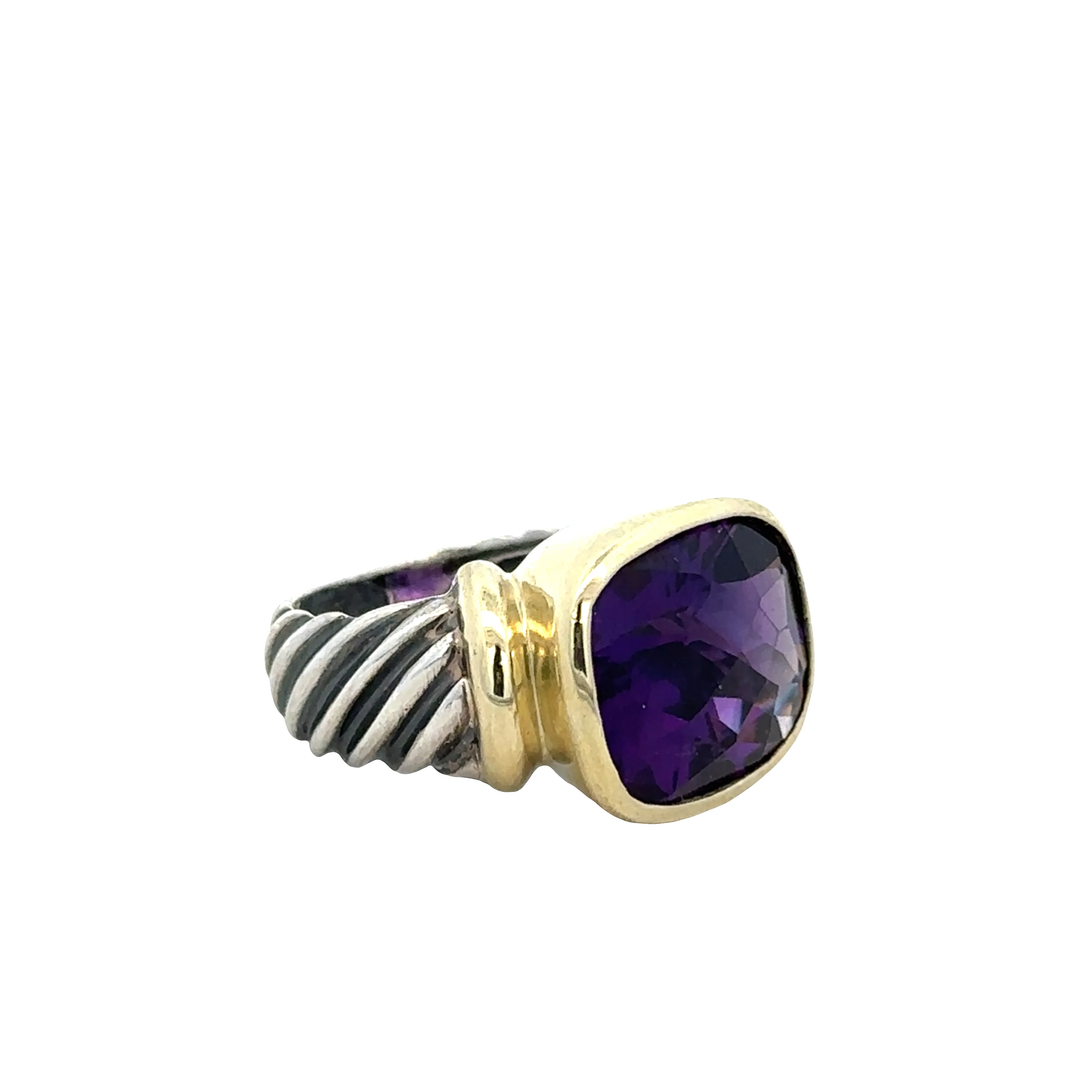Estate David Yurman Sterling Silver & 14k Yellow Gold Amethyst Ring – Size 5 - Image 2