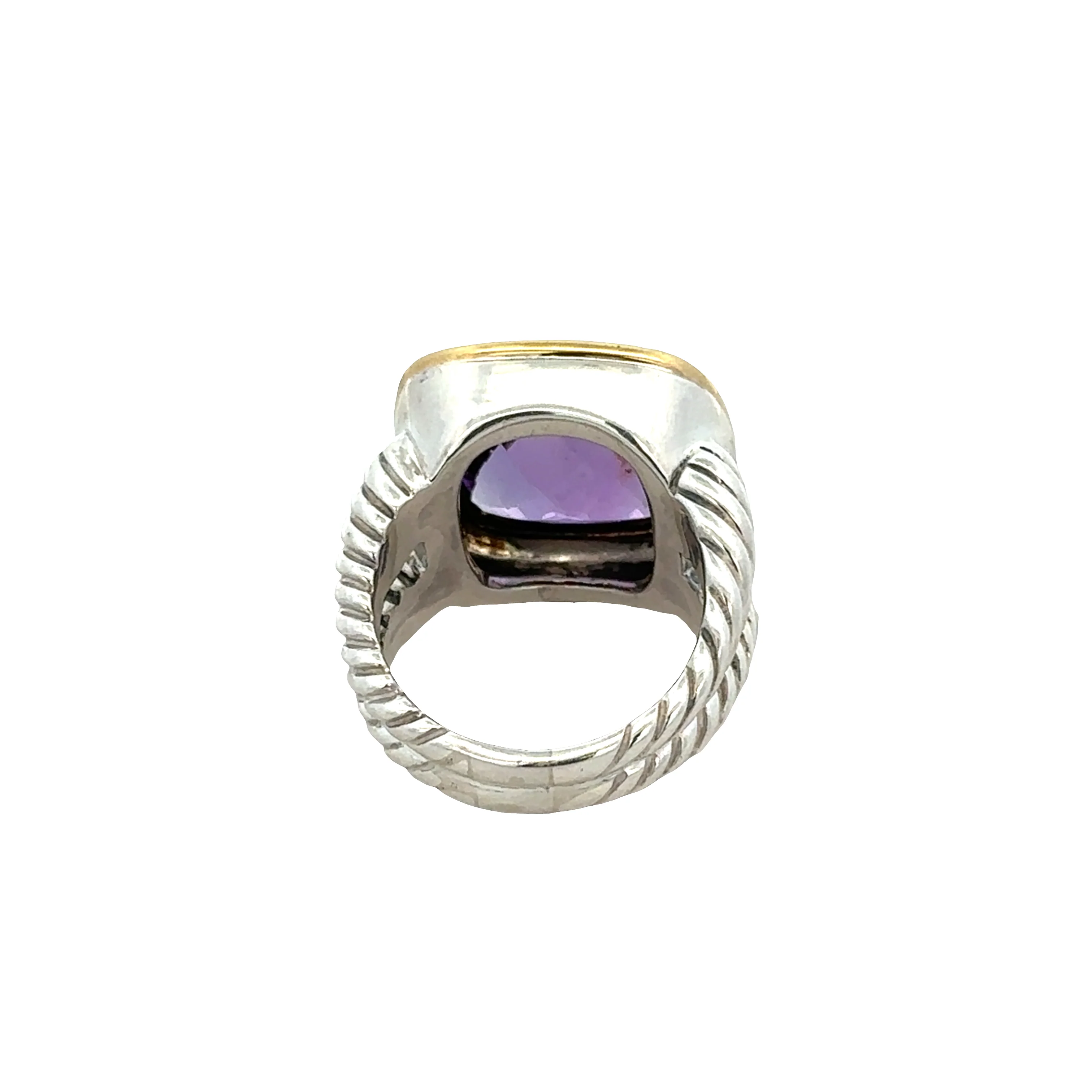 Estate David Yurman Sterling Silver & 18k Yellow Gold Amethyst Ring – Size 7.5 - Image 3