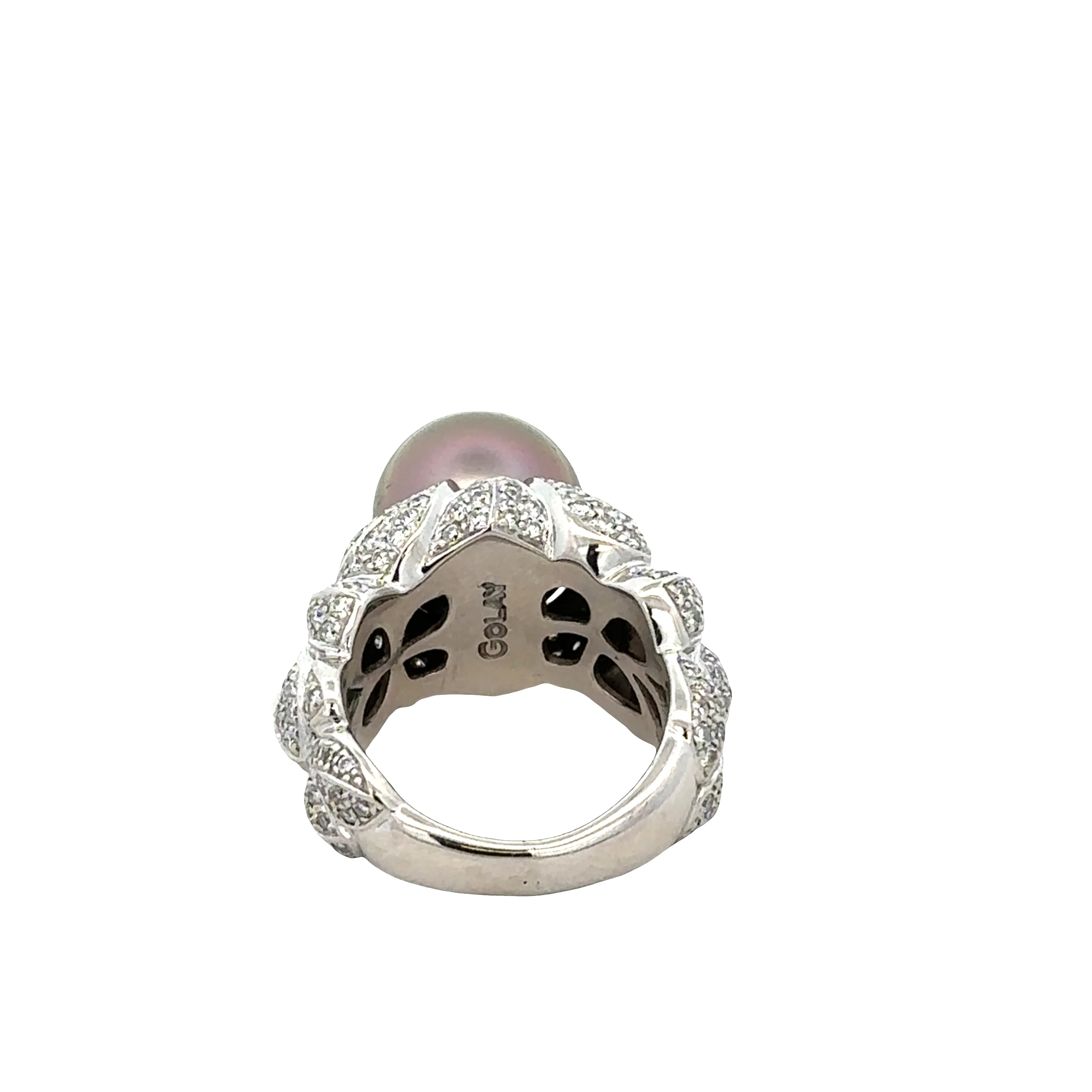 Estate Designer Tahitian Pearl and Diamond Ring in 18k White Gold -- Size 6.5 - Image 3