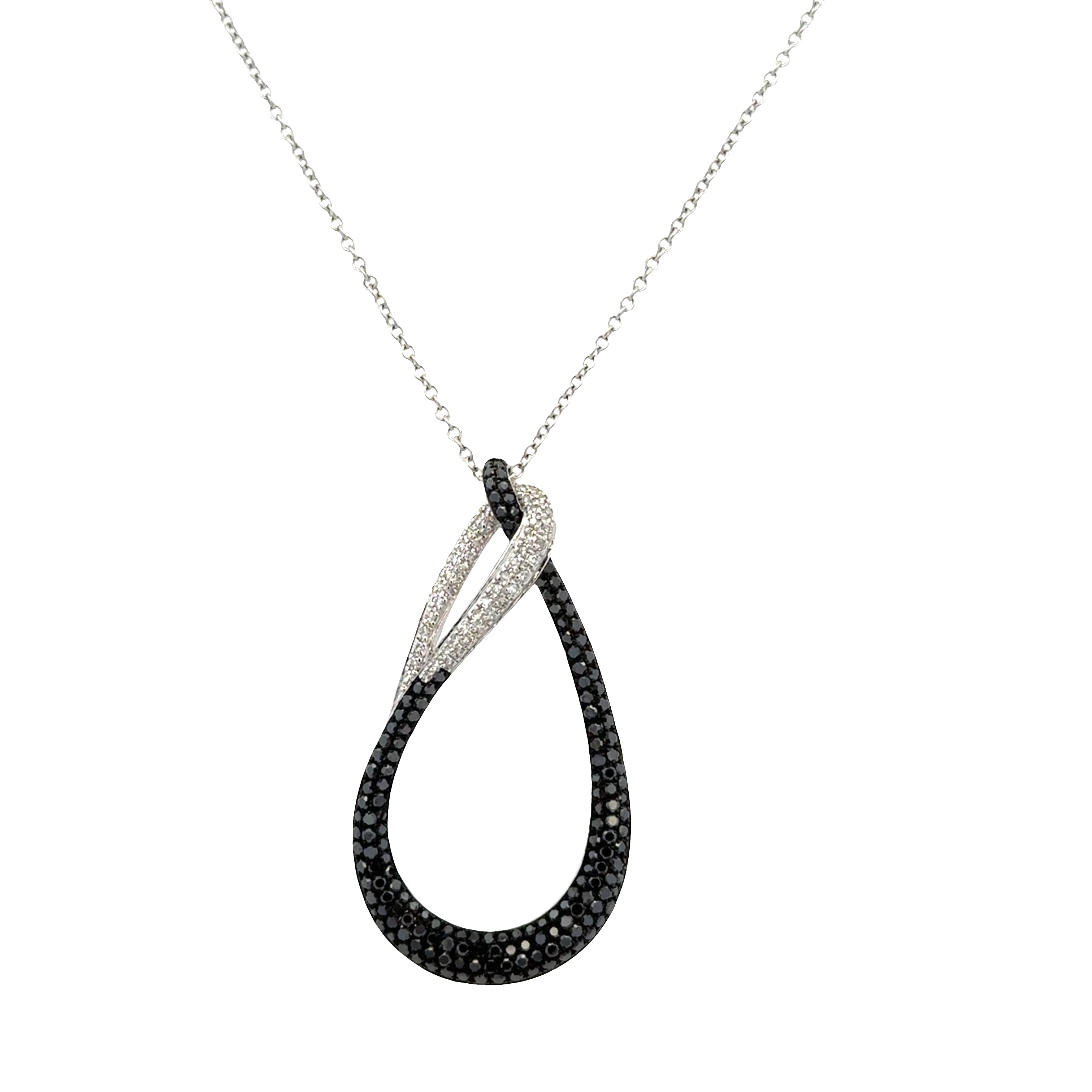 Estate Effy 14k White Gold Abstract Black & White Diamond Pendant Necklace