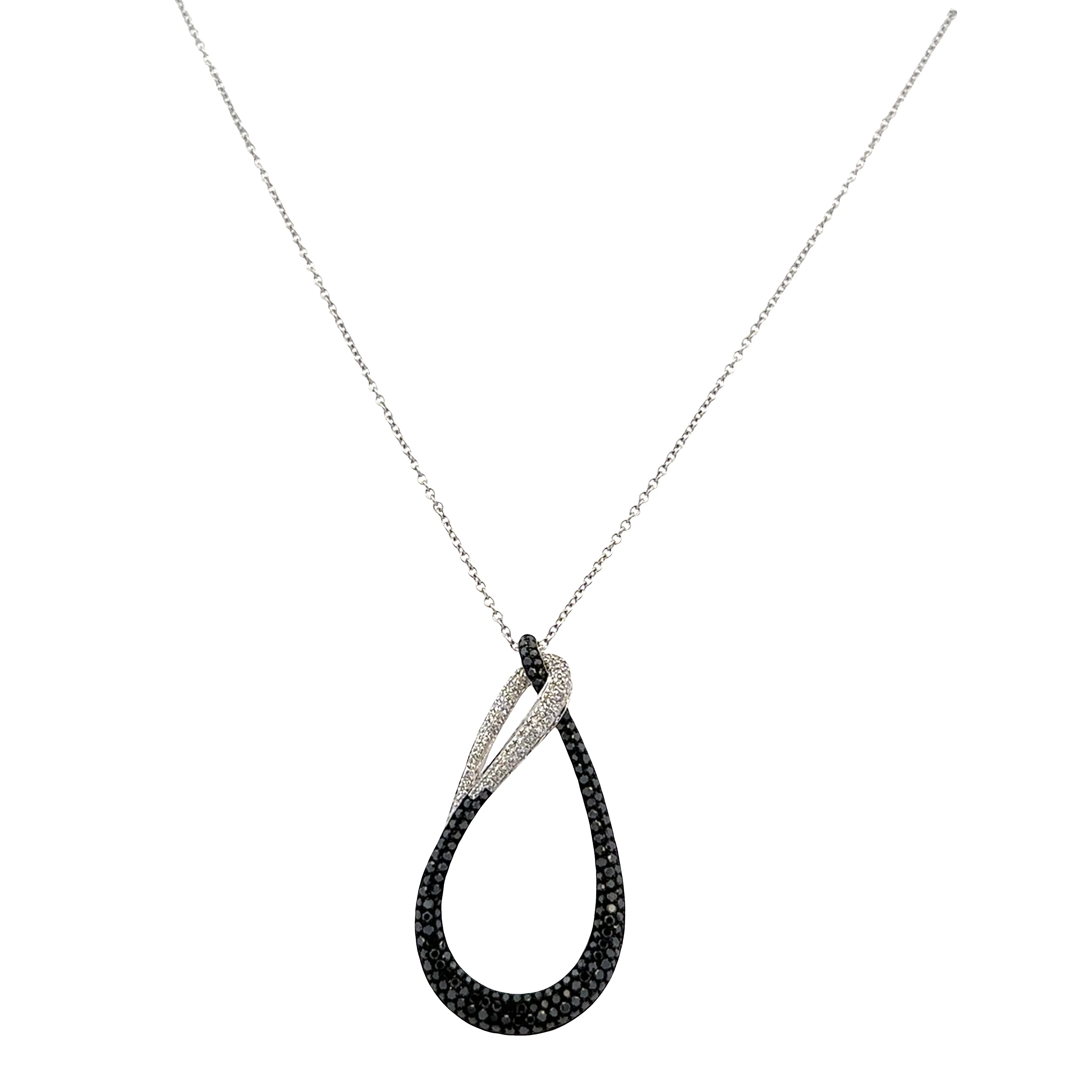 Estate Effy 14k White Gold Abstract Black & White Diamond Pendant Necklace - Image 2