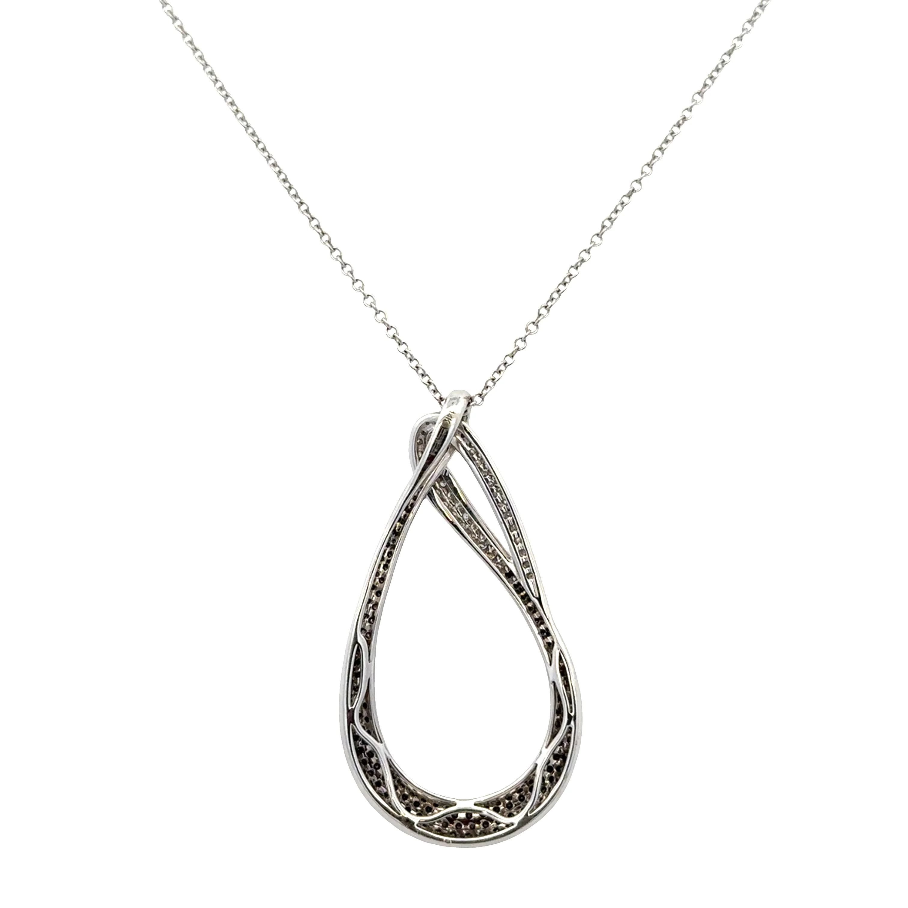 Estate Effy 14k White Gold Abstract Black & White Diamond Pendant Necklace - Image 3