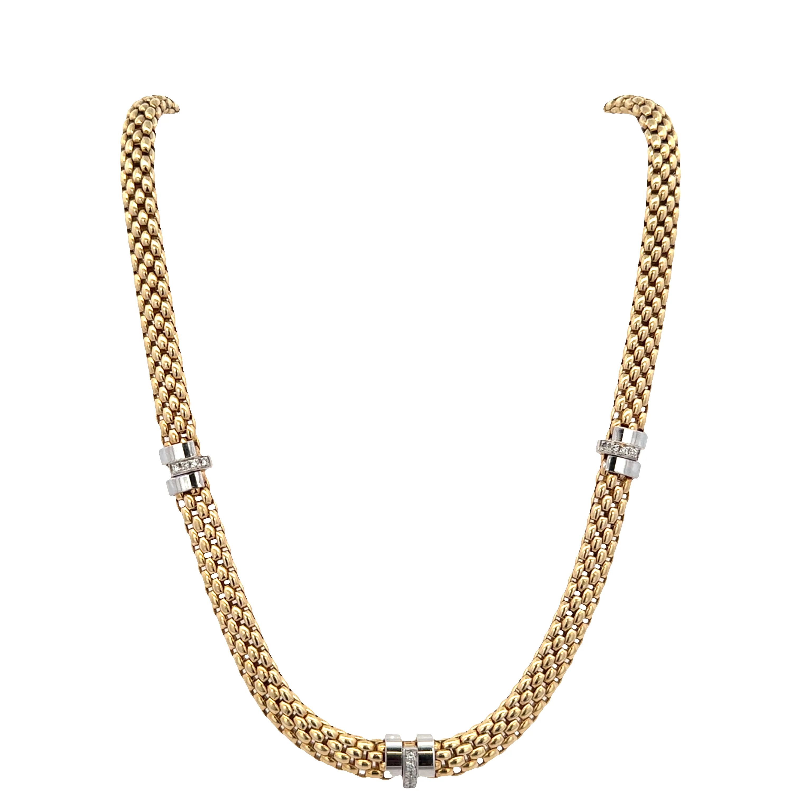 Estate Fope 18k Yellow Gold Woven Necklace with White Gold & Diamond Accents – 0.15 CTW, 17"