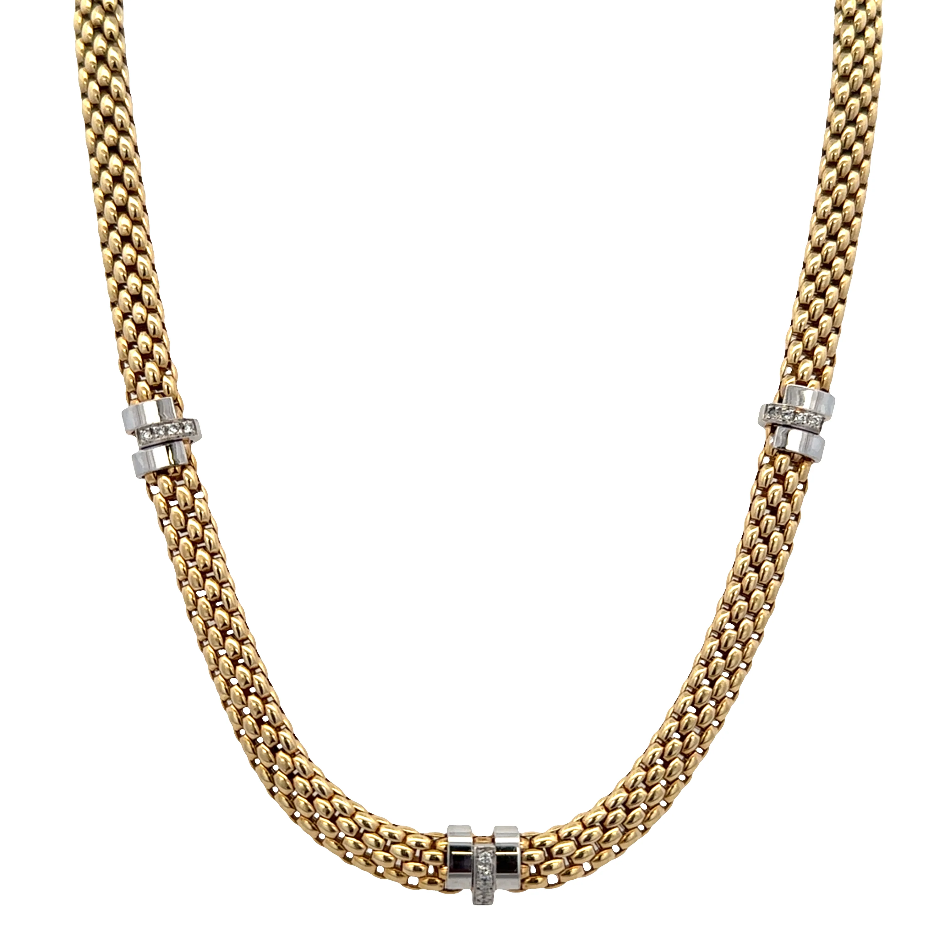 Estate Fope 18k Yellow Gold Woven Necklace with White Gold & Diamond Accents – 0.15 CTW, 17" - Image 2
